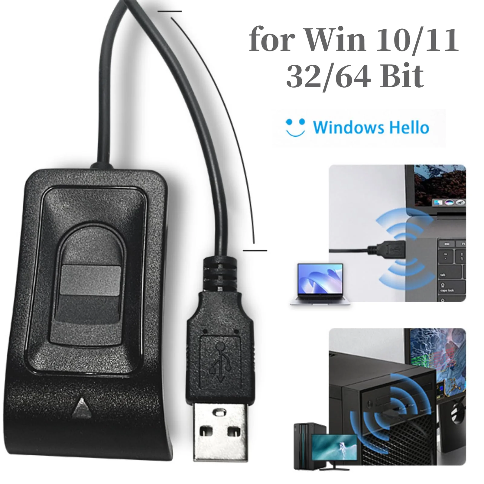 Desktop USB Fingerprint Reader, Computer Fingerprint Key Reader, USB Security Key with Extension Cable for Auto Calibration Recognition, Password - Image 5