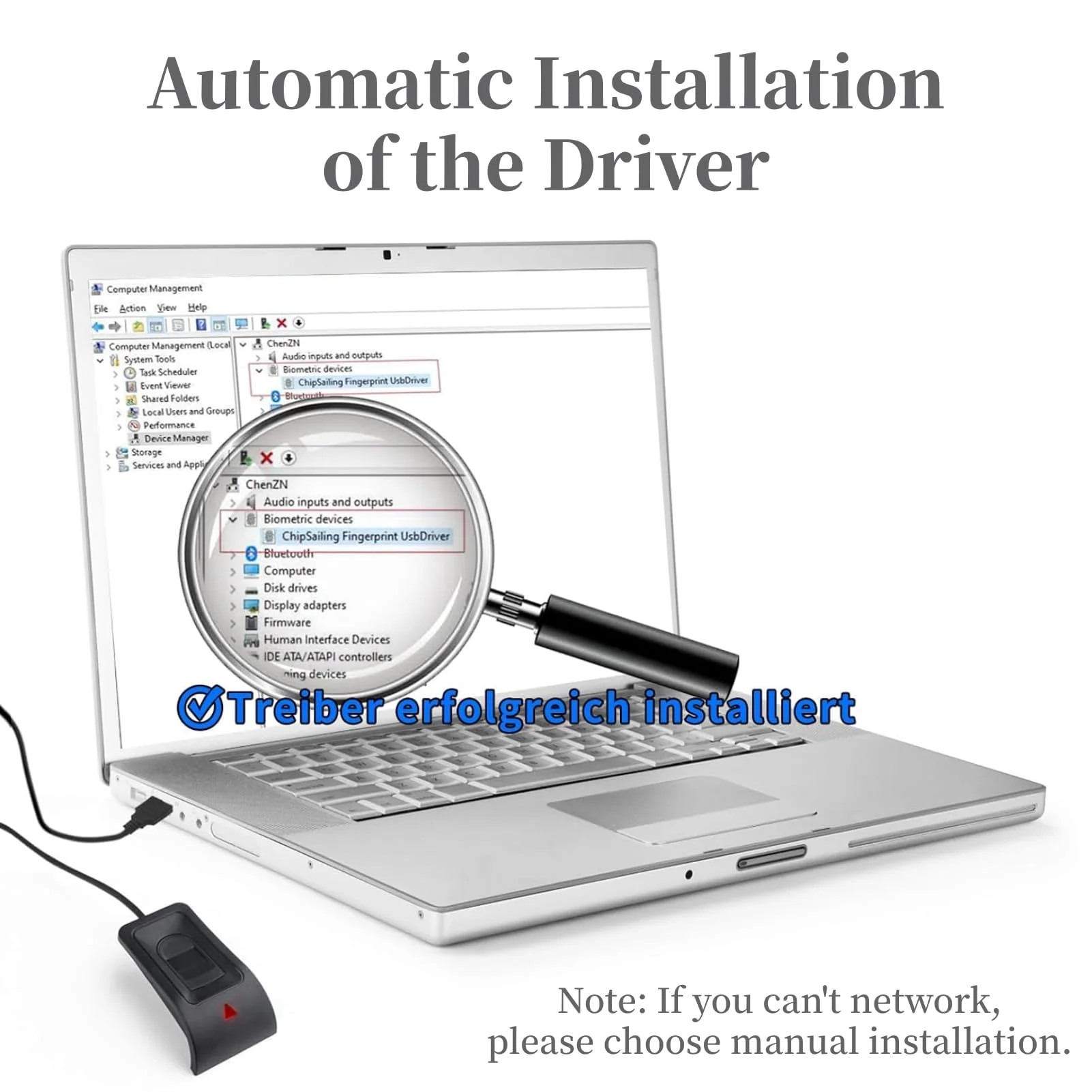 Desktop USB Fingerprint Reader, Computer Fingerprint Key Reader, USB Security Key with Extension Cable for Auto Calibration Recognition, Password - Image 7