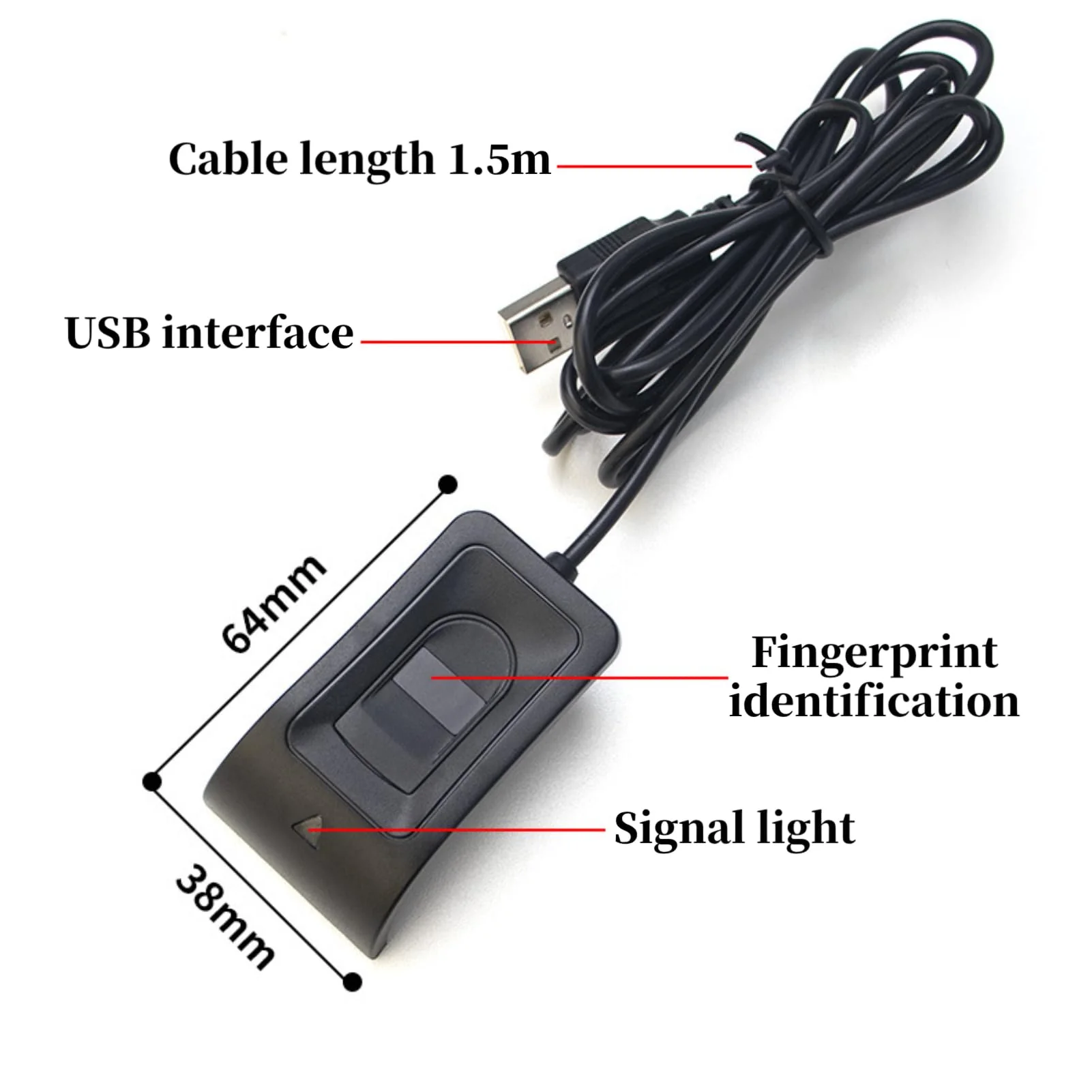 Desktop USB Fingerprint Reader, Computer Fingerprint Key Reader, USB Security Key with Extension Cable for Auto Calibration Recognition, Password - Image 8