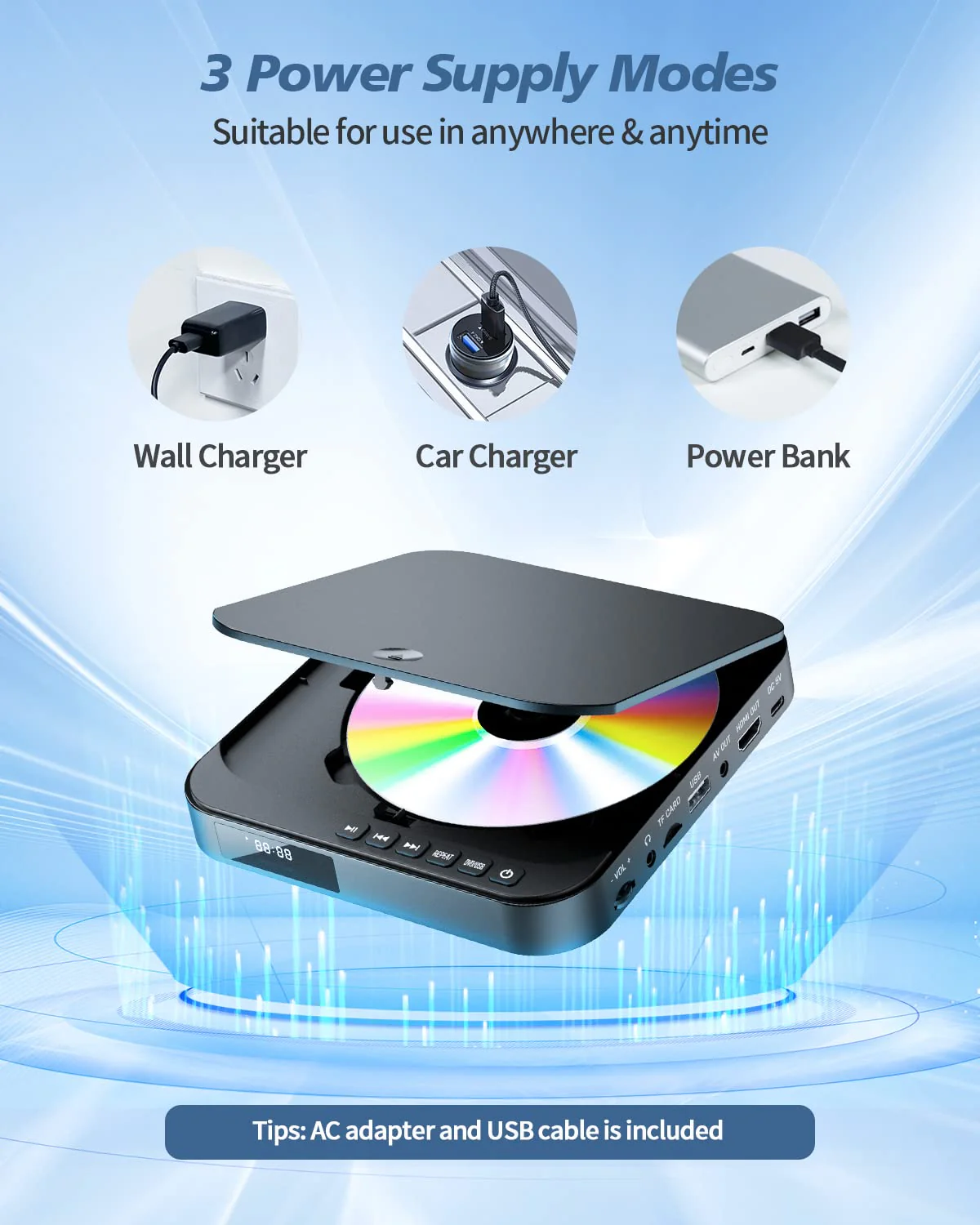 Desobry Mini DVD Player HDMI, 1080P HD Small Compact DVD Player for Smart TV with All Region Free, DVD CD Player with AV Output, USB/TF Card Input, Remote Control, Support PAL/NTSC Black - Image 4