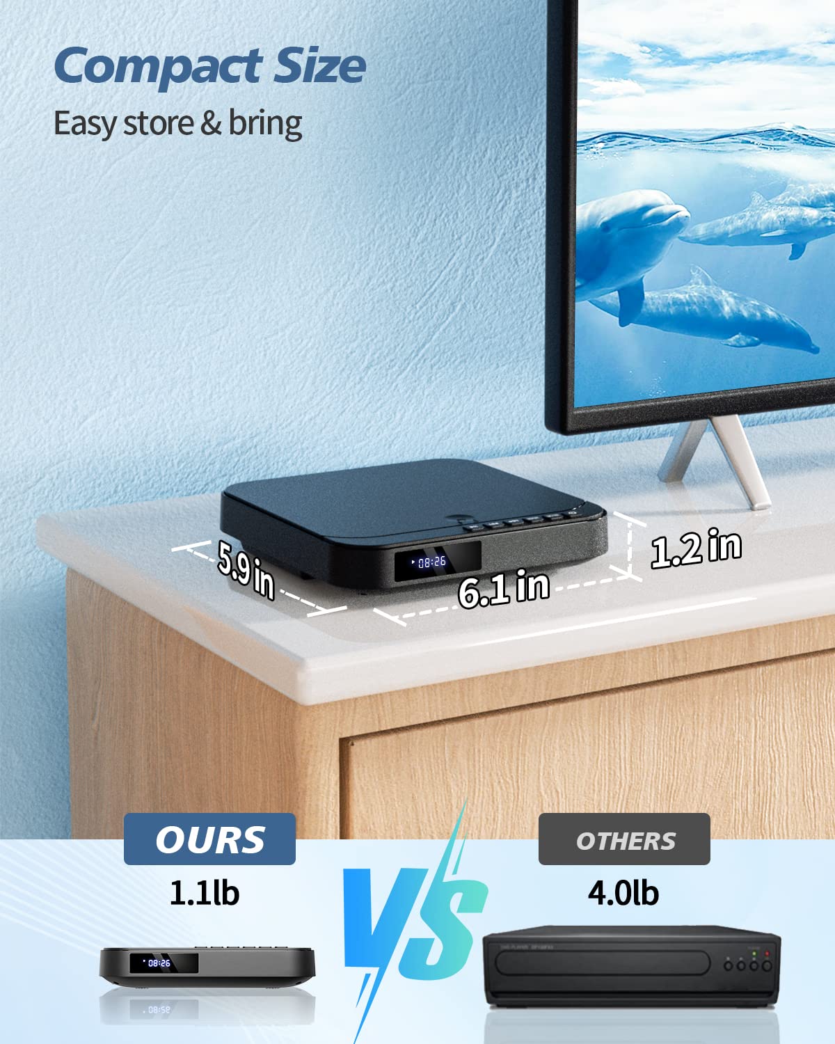 Desobry Mini DVD Player HDMI, 1080P HD Small Compact DVD Player for Smart TV with All Region Free, DVD CD Player with AV Output, USB/TF Card Input, Remote Control, Support PAL/NTSC Black - Image 7