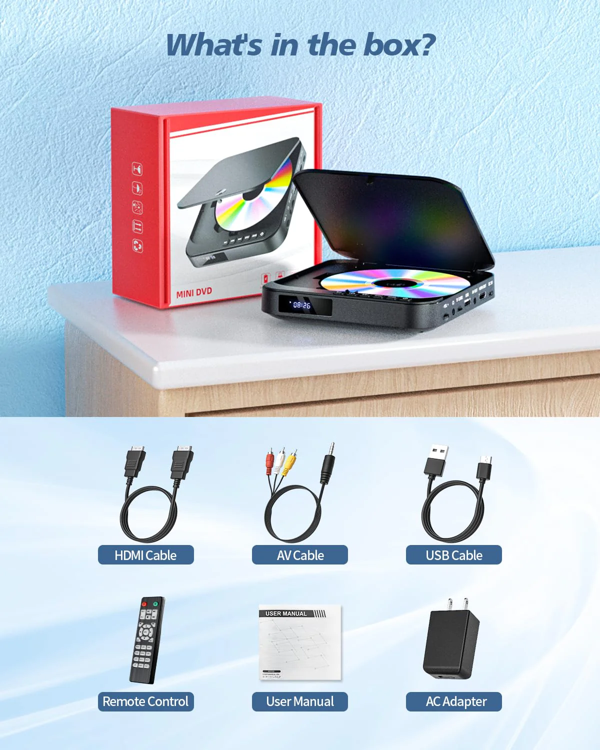 Desobry Mini DVD Player HDMI, 1080P HD Small Compact DVD Player for Smart TV with All Region Free, DVD CD Player with AV Output, USB/TF Card Input, Remote Control, Support PAL/NTSC Black - Image 9