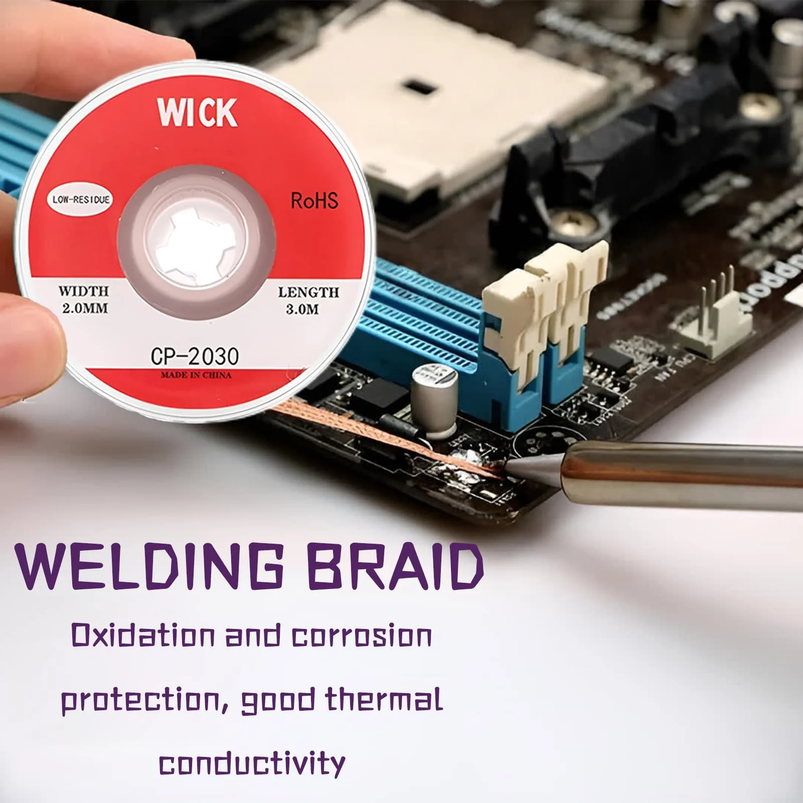 Desoldering Braid, Desoldering Braid Set, Copper Desoldering Wire, High Thermal Conductivity, Soldering Braid, 2 mm, 2.5 mm, 3 mm, 3.5 mm, for Desoldering and Removing Solder at Soldering Points - Image 6