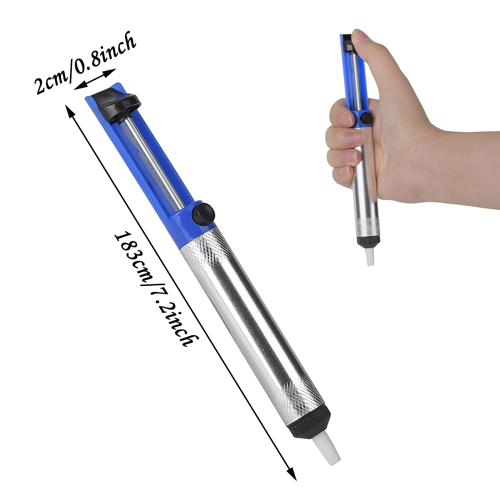 Desoldering Pump 18.3 cm Soldering Suction with Aluminium Housing, De-Soldering Heat Resistant Desoldering Pump Tool, Manual Vacuum Soldering Removal Hand Tool (Blue) - Image 2
