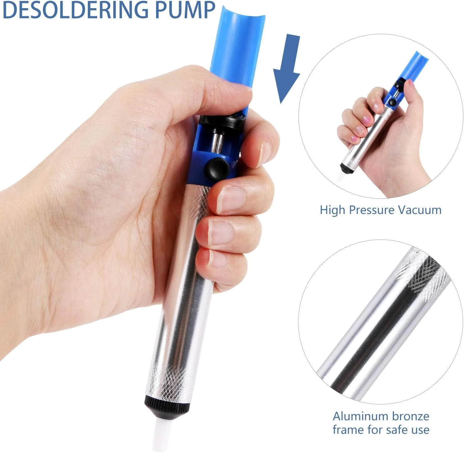 Desoldering Pump Set, Desoldering Pump and 2 Desoldering Wires, Desoldering Wick, 2 Pieces Desoldering Wick, Solder Suction Vacuum Pump Solder Removal Tool (2.5 mm x 1.5 m and 2.5 mm x 3 m) - Image 5