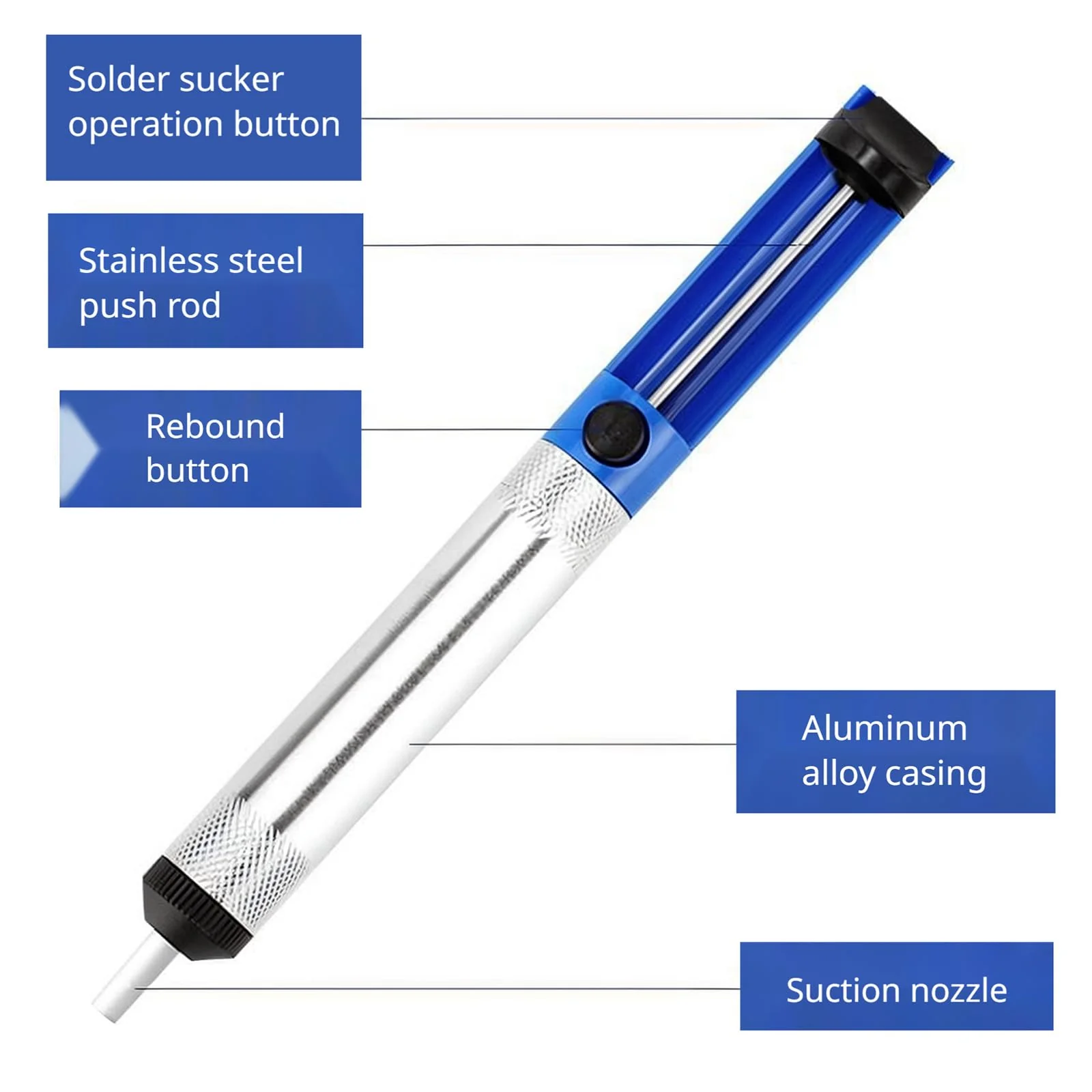 Desoldering Pump with Aluminium Housing 18.3 cm Soldering Suction, Manual De-soldering Heat Resistant Desoldering Pump Tool, Vacuum Soldering Removal Hand Tool (Blue) - Image 3