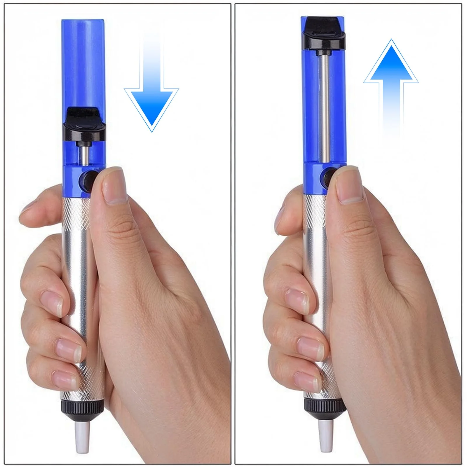 Desoldering Pump with Aluminium Housing 18.3 cm Soldering Suction, Manual De-soldering Heat Resistant Desoldering Pump Tool, Vacuum Soldering Removal Hand Tool (Blue) - Image 4