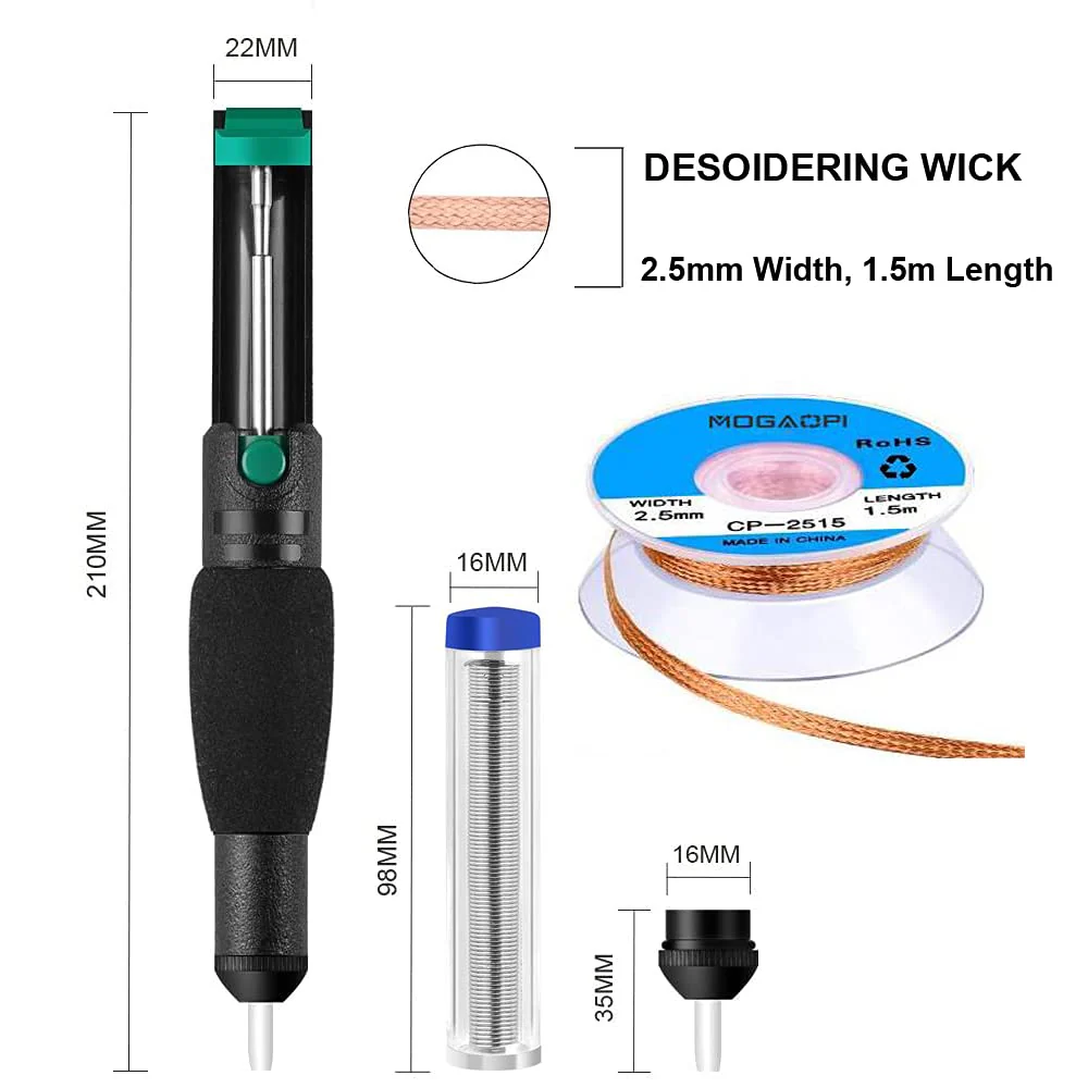 Desoldering Wick, Desoldering Pump, Solder Sucker, Solder Wick, 2pcs Solder Braid (2.5mm Width, 1.5m Length) Solder Wire, Replacement Tip, Desoldering Vacuum Pump Solder Removal Tool 6 in 1 Kit - Image 3