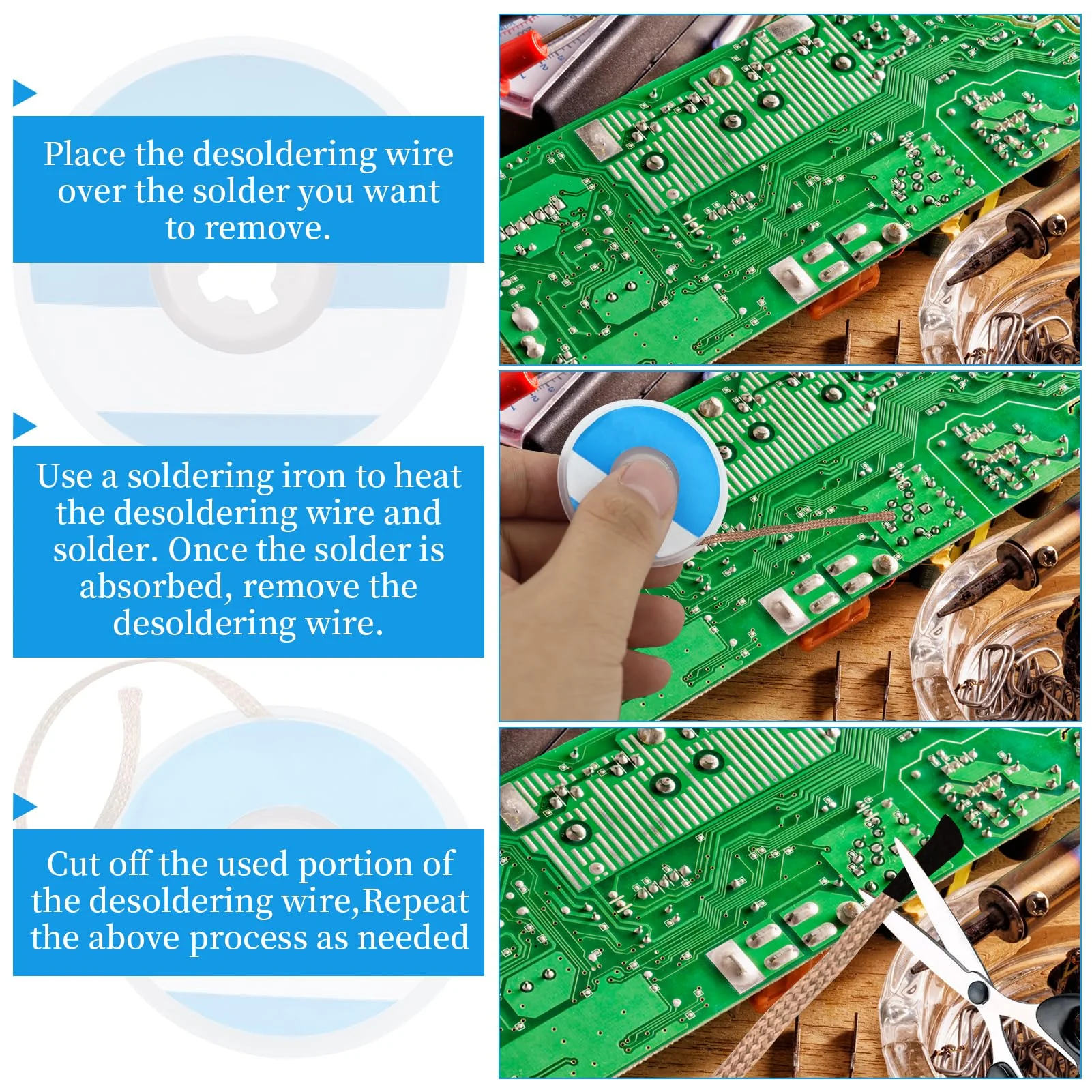 Desoldering Wire, No-Clean Desoldering Braid Desoldering Wick for Removing Solder and Disassembling Electrical Components (2.5 mm 1.5 m) - Image 5