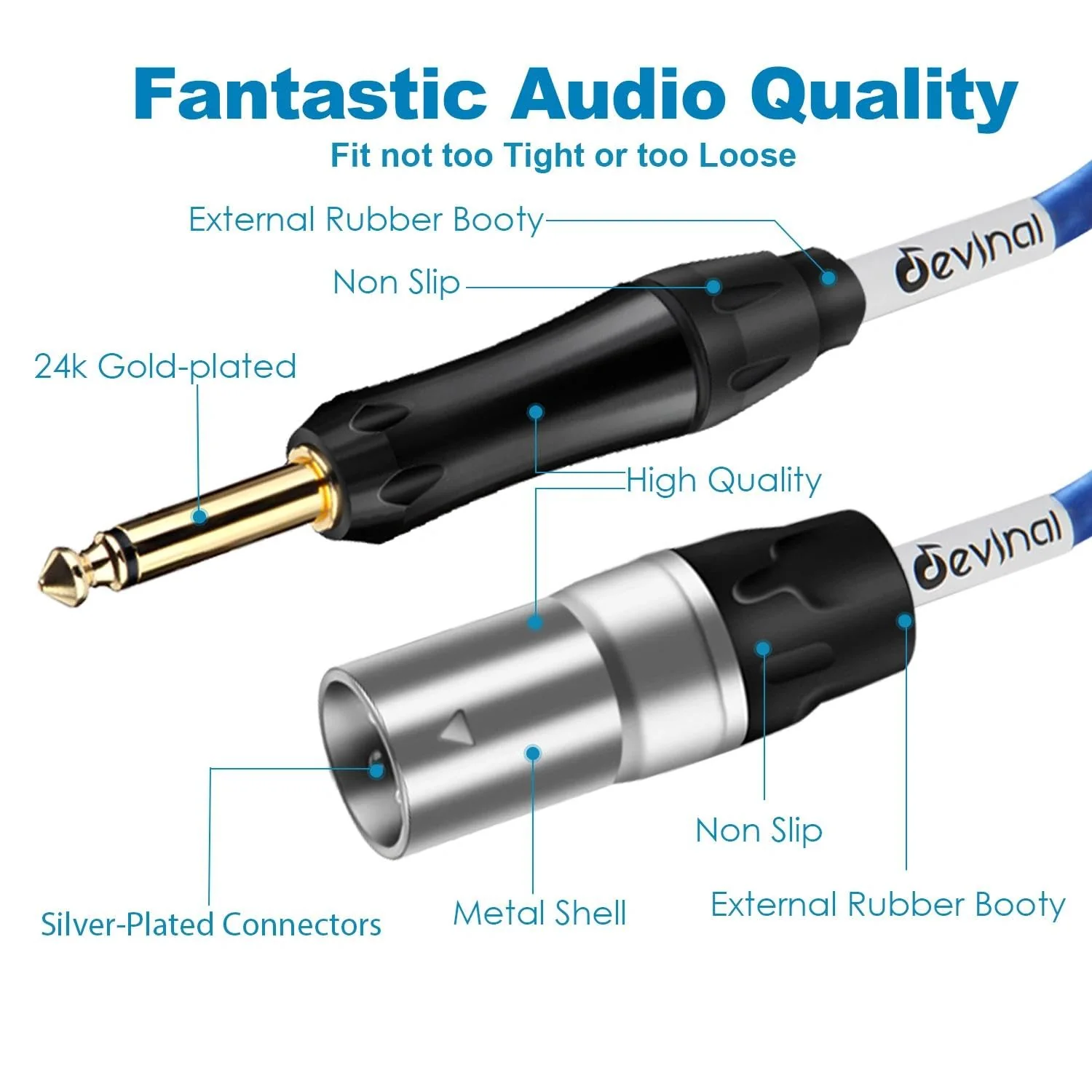 Devinal [20 AWG Silver-Plated OFC] 1/4 inch to XLR Cable, Hi-Fi Grade Unbalanced 6.35mm TS Microphone Cord, Quarter inch to XLR Interconnect Cord for Speakers, Mixer, 3ft 2pack 1/4 inch TS/ 3FT - Image 2