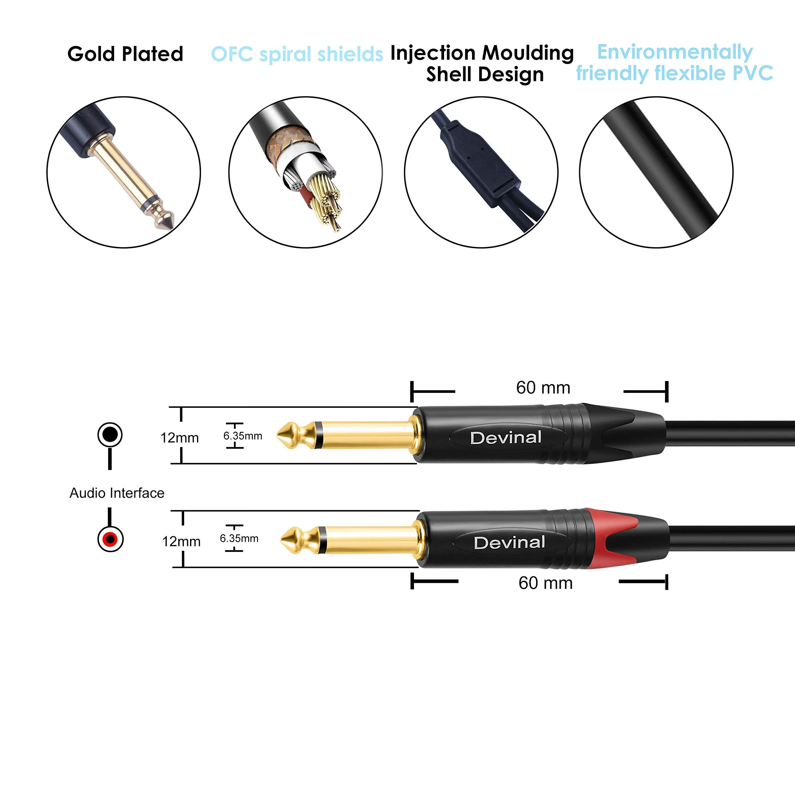 Devinal Dual 1/4 to XLR Y Splitter Cable, Double 6.35mm TS Male to XLR 3pin Male Stereo Cord, Dual Quarter inch Mono to XLR Male Plug Microphone Audio Converter Adapter 10 Feet 3m 10 FT - Image 2