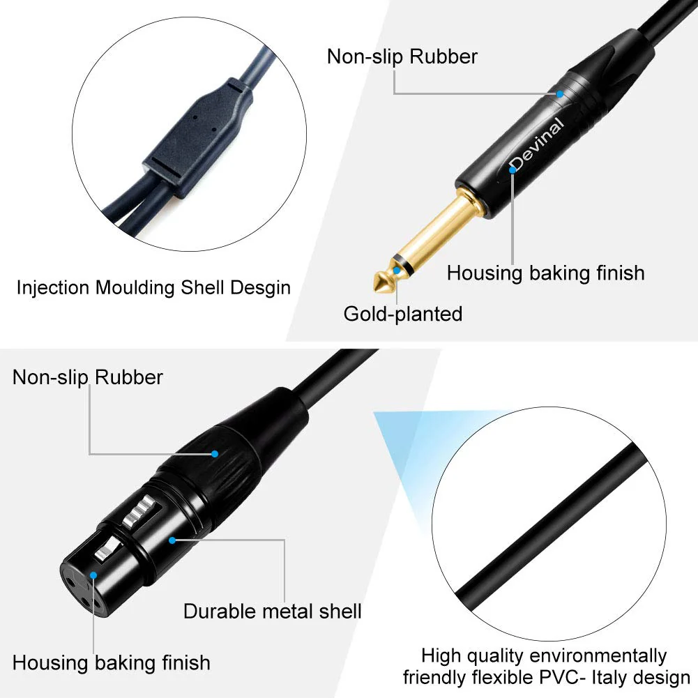 Devinal Female XLR to Dual 1/4" inch Y Cable, XLR Female to Double Quarter inch 6.35mm Mono TS Splitter Plug Mic Microphone Audio Converter Adapter 10 Feet 3m 10 FT - Image 3