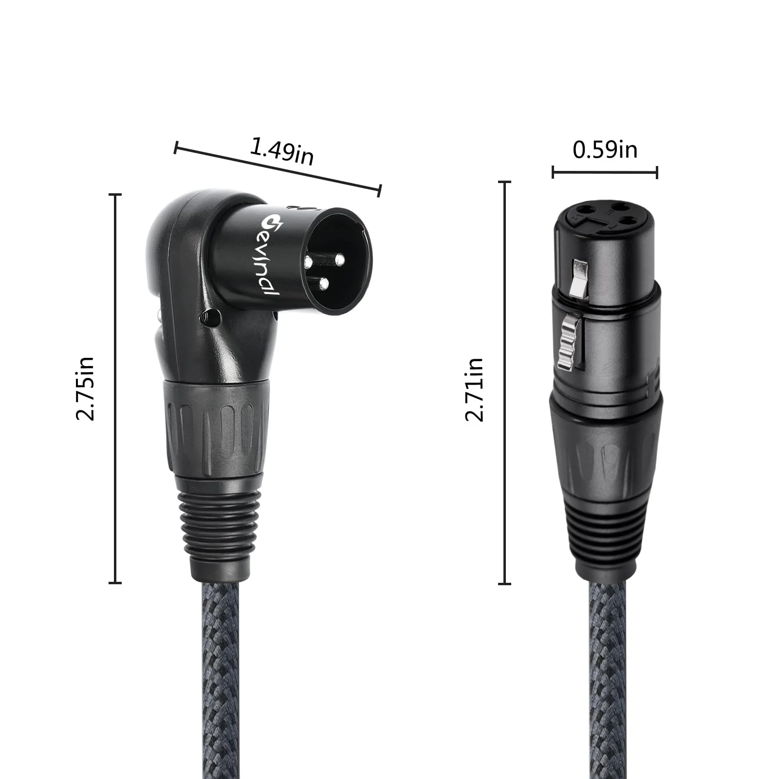 Devinal Right Angle XLR Cable, Adjustable-Angle Male to Straight Female Microphone Cable Cord, 90 Degree XLR Adapter for Sound Devices Mixer Recorder, 1 FT, 2 Pack Angle Male 1FT - Image 2