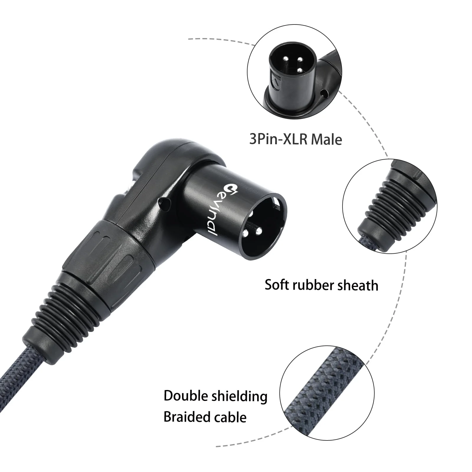 Devinal Right Angle XLR Cable, Adjustable-Angle Male to Straight Female Microphone Cable Cord, 90 Degree XLR Adapter for Sound Devices Mixer Recorder, 1 FT, 2 Pack Angle Male 1FT - Image 4
