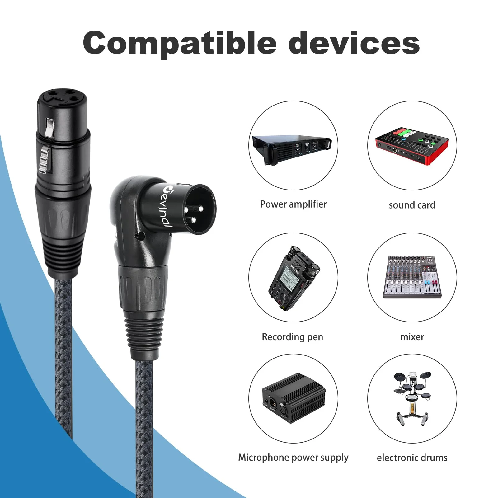 Devinal Right Angle XLR Cable, Adjustable-Angle Male to Straight Female Microphone Cable Cord, 90 Degree XLR Adapter for Sound Devices Mixer Recorder, 1 FT, 2 Pack Angle Male 1FT - Image 6