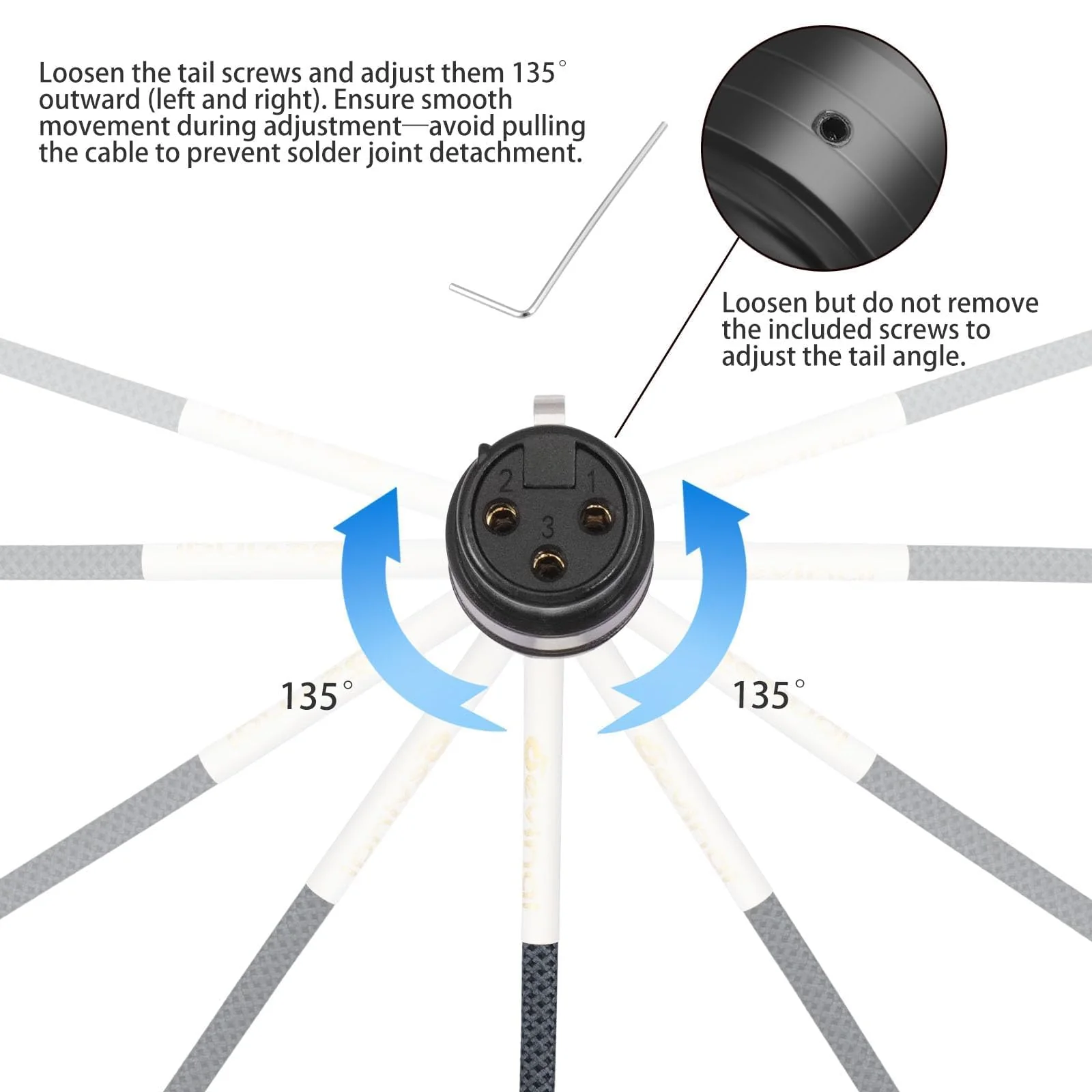 Devinal Rotatable Right-Angle XLR Cable, Adjustable-Angle Low-Profile XLR Microphone Adapter Connector, Right-Angle Mic Cord on Both Ends (Male and Female) 0.8 FT 2 pcs Angle Male to Angle Female 1FT - Image 3