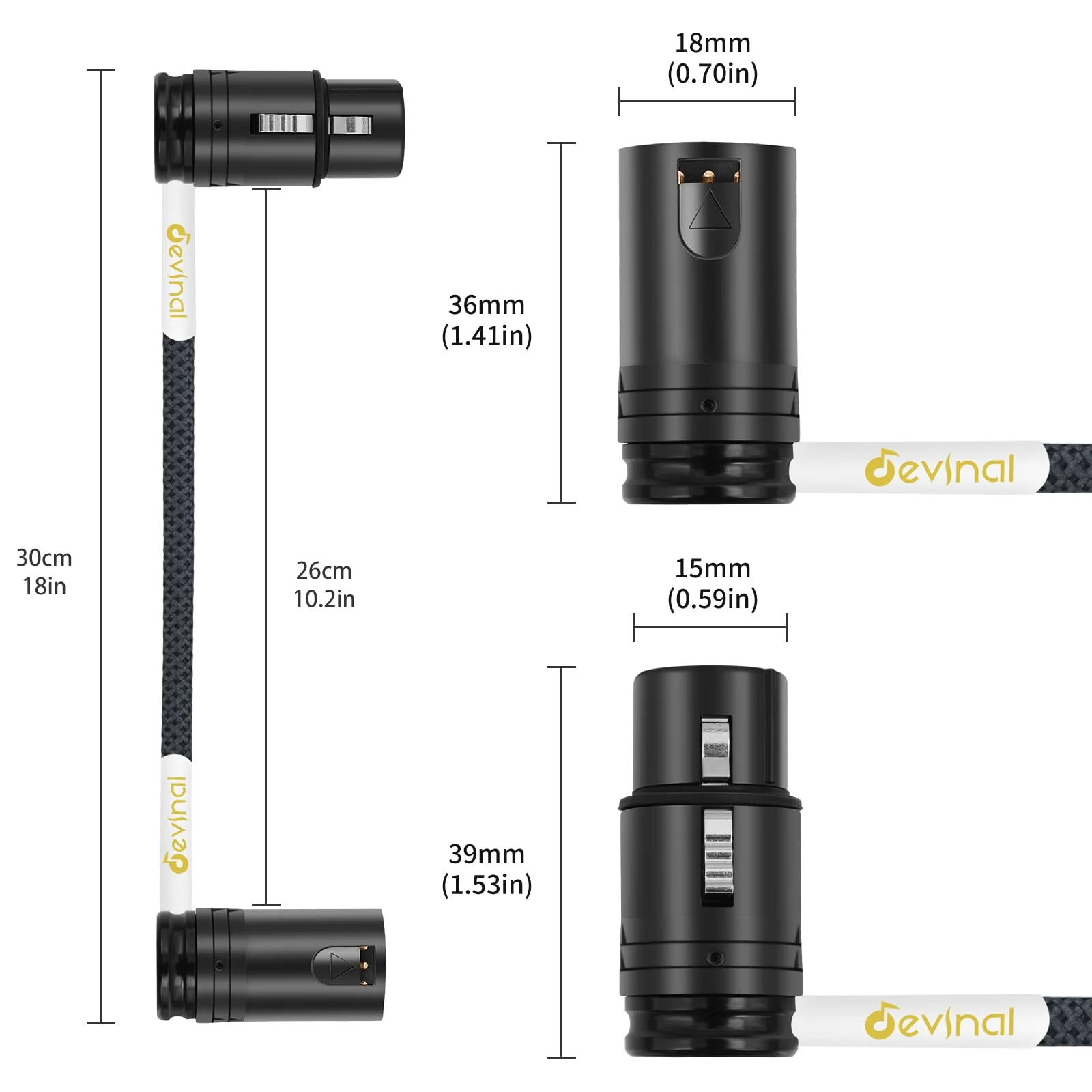 Devinal Rotatable Right-Angle XLR Cable, Adjustable-Angle Low-Profile XLR Microphone Adapter Connector, Right-Angle Mic Cord on Both Ends (Male and Female) 0.8 FT 2 pcs Angle Male to Angle Female 1FT - Image 8