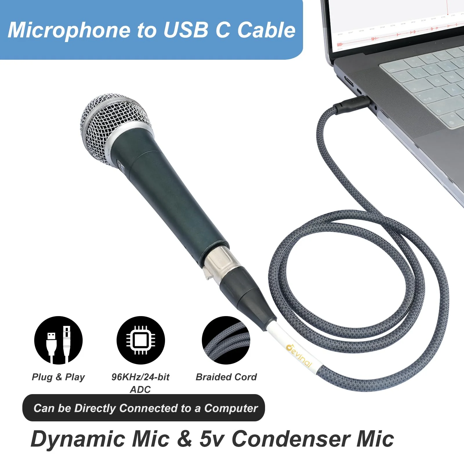 Devinal Upgrade XLR Female to USB C cable, USB tyep-C to Female XLR Recording Cable Cord Connector Adapter Compatible with Microphone Smartphone or MacBook 3M 3M/10FT - Image 5