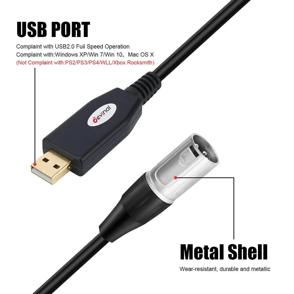 Devinal USB to XLR Audio Cable, USB-A to Dual XLR Male Output Cord, PC to Stereo Audio Cable Converter for Amplifier, Speaker, etc 10Ft USB to Dual XLR - Image 2