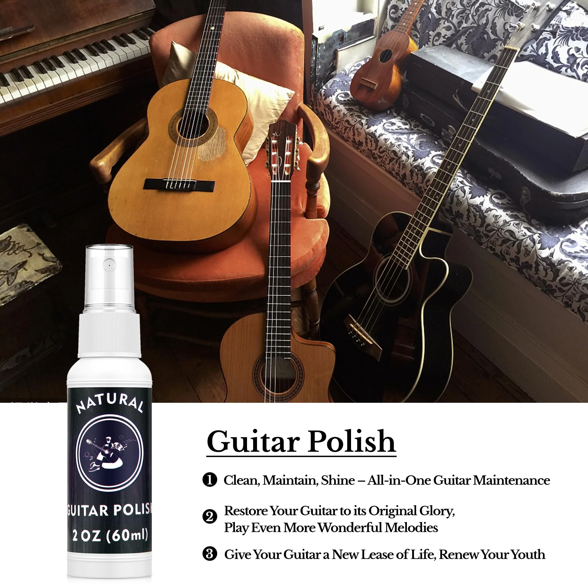 Deviser Guitar Cleaning,All IN ONE Kit,fretboard Lemon oil,Polish,Guitar String-cleaner,Guitar string winder,Cleaning cloth for guitar cleaning and maintenance 3 PACK - Image 2