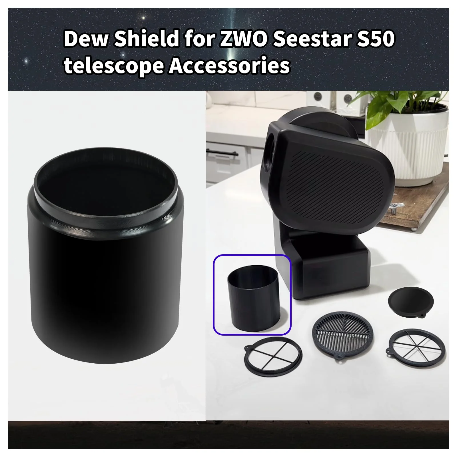 Dew Shield Compatible With ZWO SeeStar S50 Telescope light Hood, Lens Stray Light Protection And Lens Anti-condensation Shield Reduces The Risk Of Fogging With Dew. Compatible With Bahtinov Mask Focus - Image 2