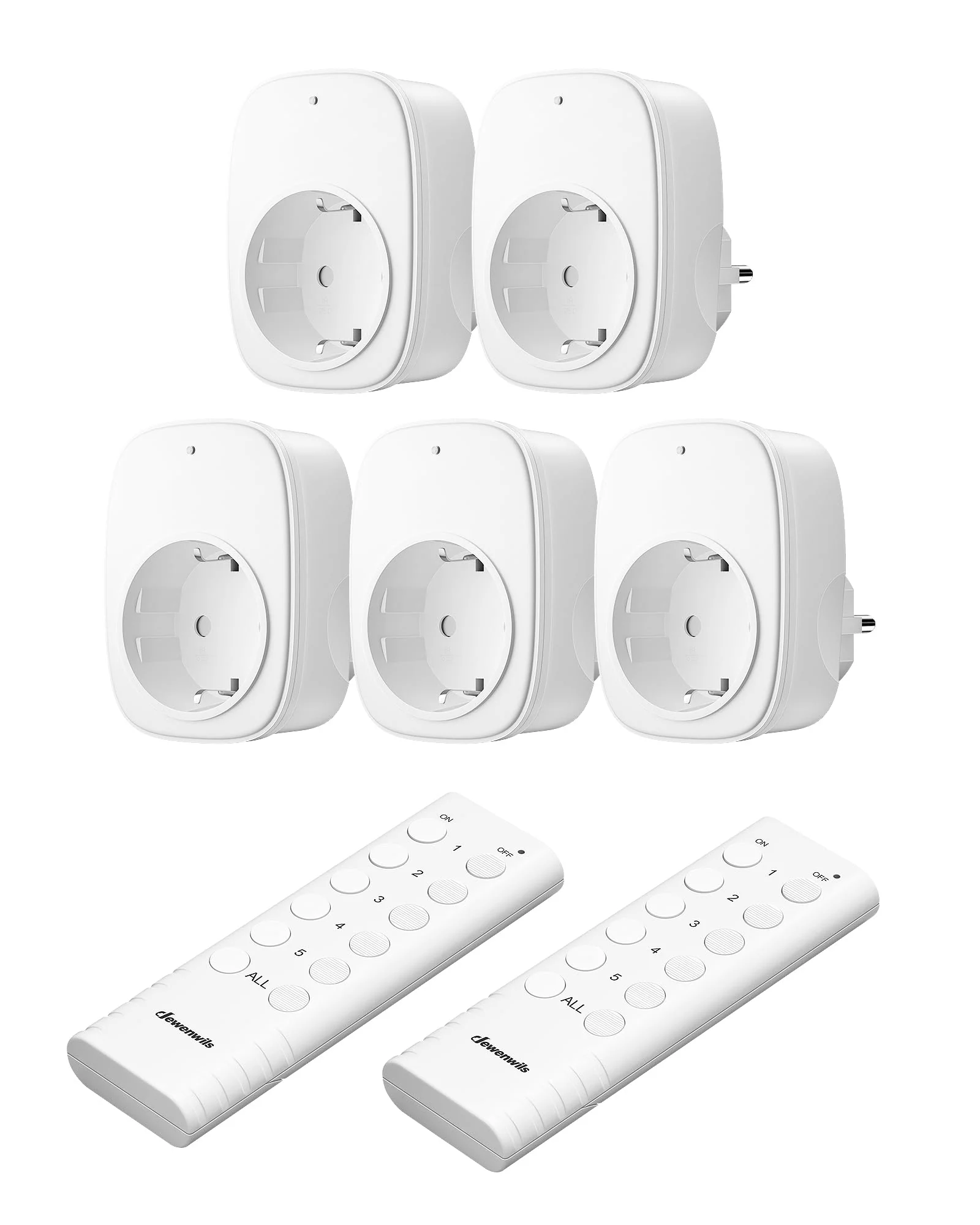 DEWENWILS Wireless Socket with Remote Control, 16 A 3680 W, Plug-In On/Off Socket Set 2V5, Expandable Radio Switch for Holiday Decoration and Home Devices, 30-50 m Range, Pre-Programmed, White 2-3680 watts