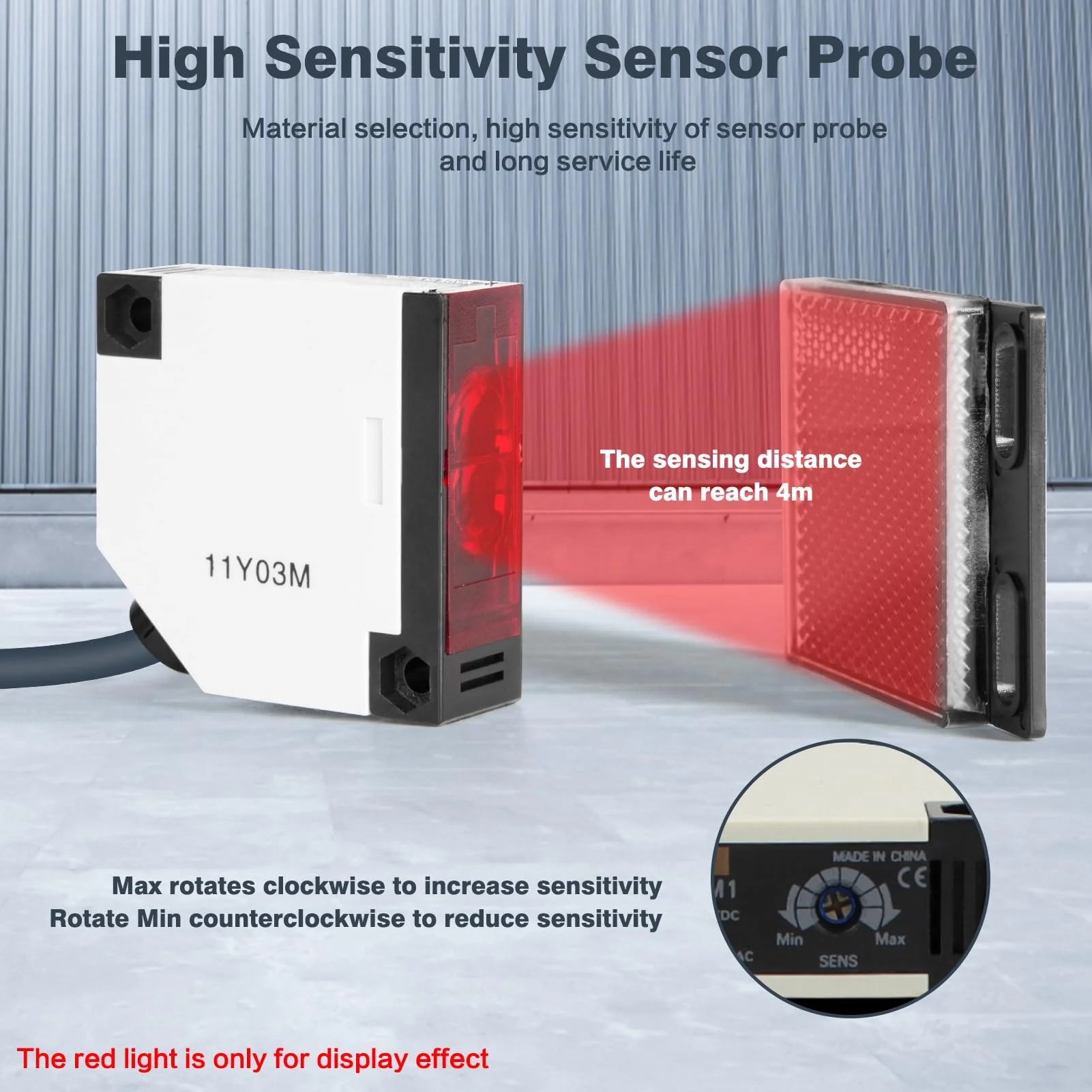DEWIN E3JK-R4M1 Reflection Light Barrier, Photoelectric Induction Switch, Sensor Switch with Reflector, AC 90-250 V - Image 2