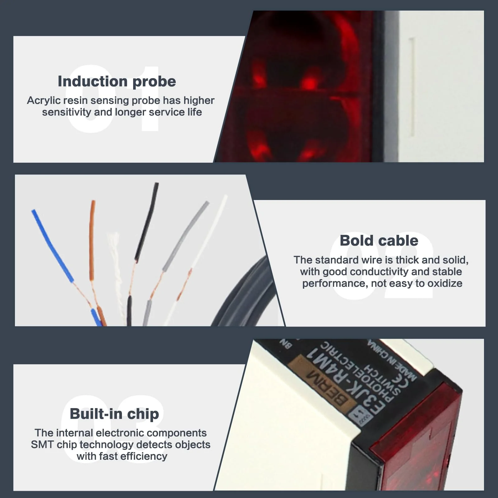 DEWIN E3JK-R4M1 Reflection Light Barrier, Photoelectric Induction Switch, Sensor Switch with Reflector, AC 90-250 V - Image 9