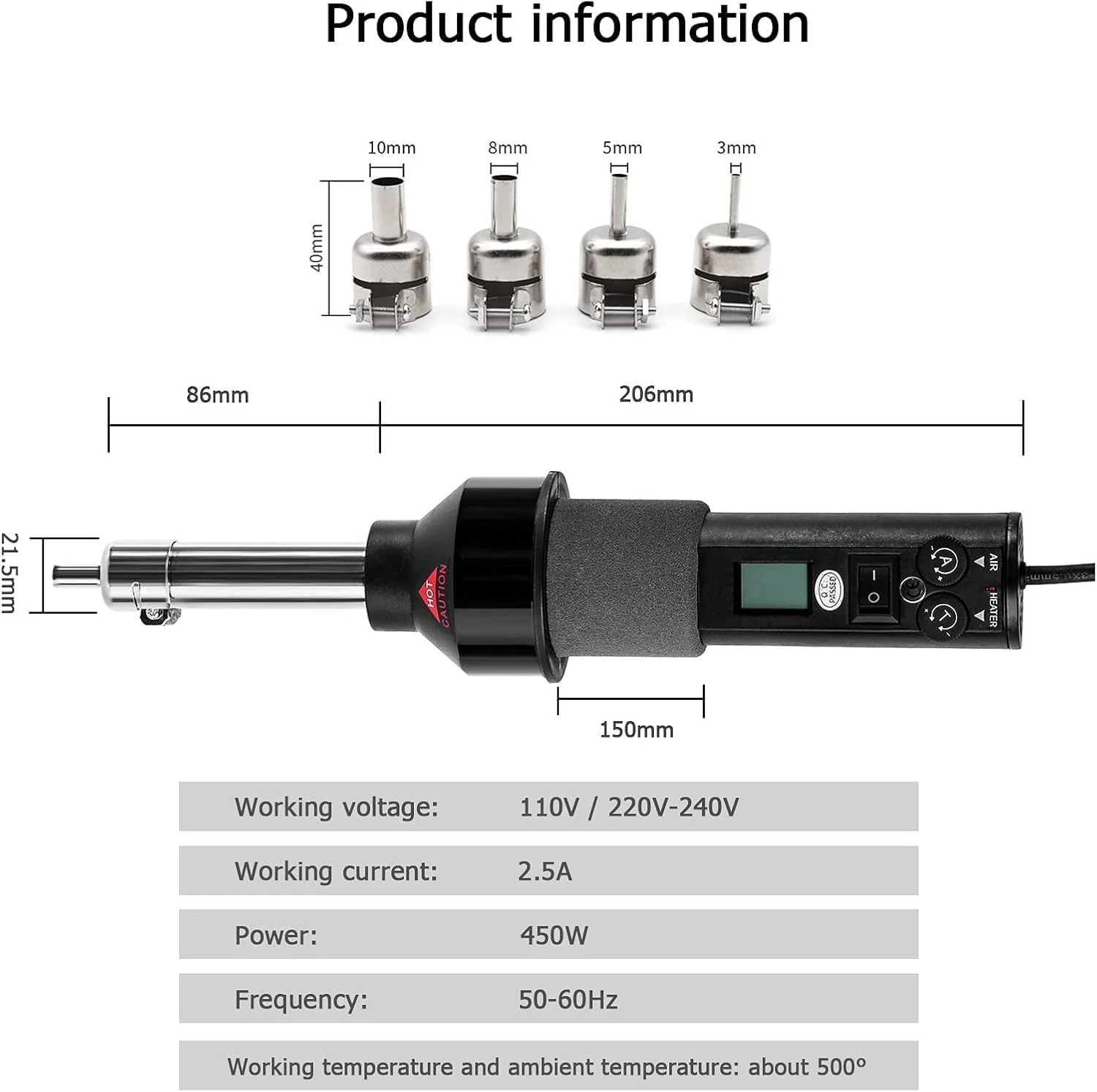 DEWIN Hot Air Gun, Hot Air Welder 220 V 450 W LCD Adjustable Electronic Heat Gun Desoldering Soldering Station IC SMD BGA - Image 2