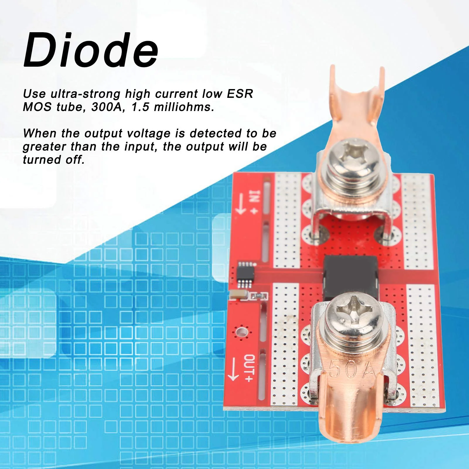 DEWIN Ideal diode, 50 A high current diodes, solar charging, anti-backflow protection board, positive low resistance for charging protection against irrigation, for parallel connection of solar cells - Image 2