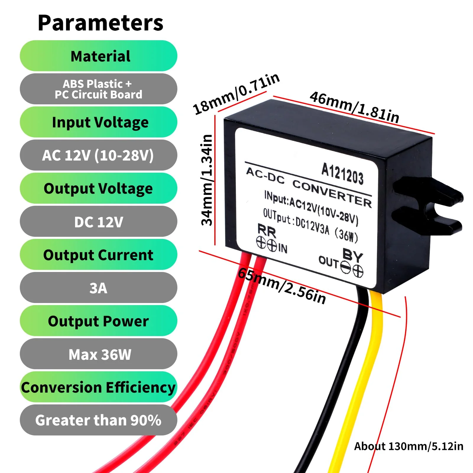 DewinLVD AC DC Step Down Converter, AC 10-28V to DC 12V 3A 36W Buck Power Converter, Input 10-28V AC, Output 12V DC, Waterproof Module of Buck Converter 10-28VAC - Image 6