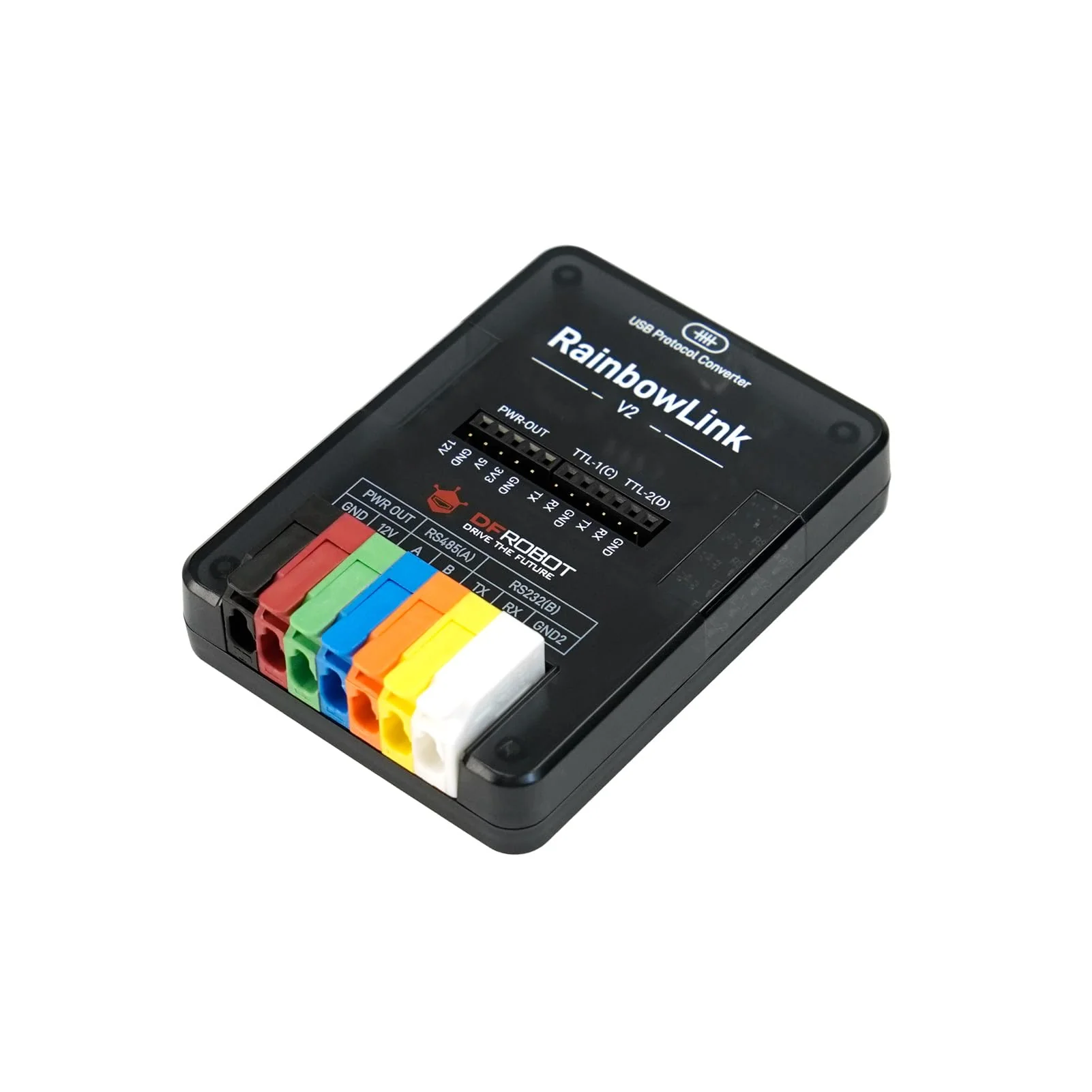 DFROBOT RainbowLink V2: 4-Channel Isolated USB to Serial Converter (RS485/RS232/2xTTL) | Built-in 12V Boost Power | Rugged Industrial Housing | Portable Debugging Tool for Field Engineers & PLC