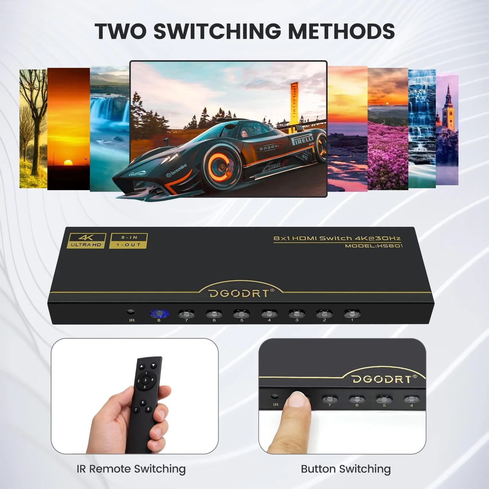 DGODRT 8×1 HDMI Switch 8 in 1 Out, 8 Port 4K HDMI Switcher Selector Box with IR Remote Control, Support 4K@30Hz Ultra HDR HDCP 3D 1080P for Xbox PS4 PC Laptop 4K@30Hz/8 in 1 Out - Image 3
