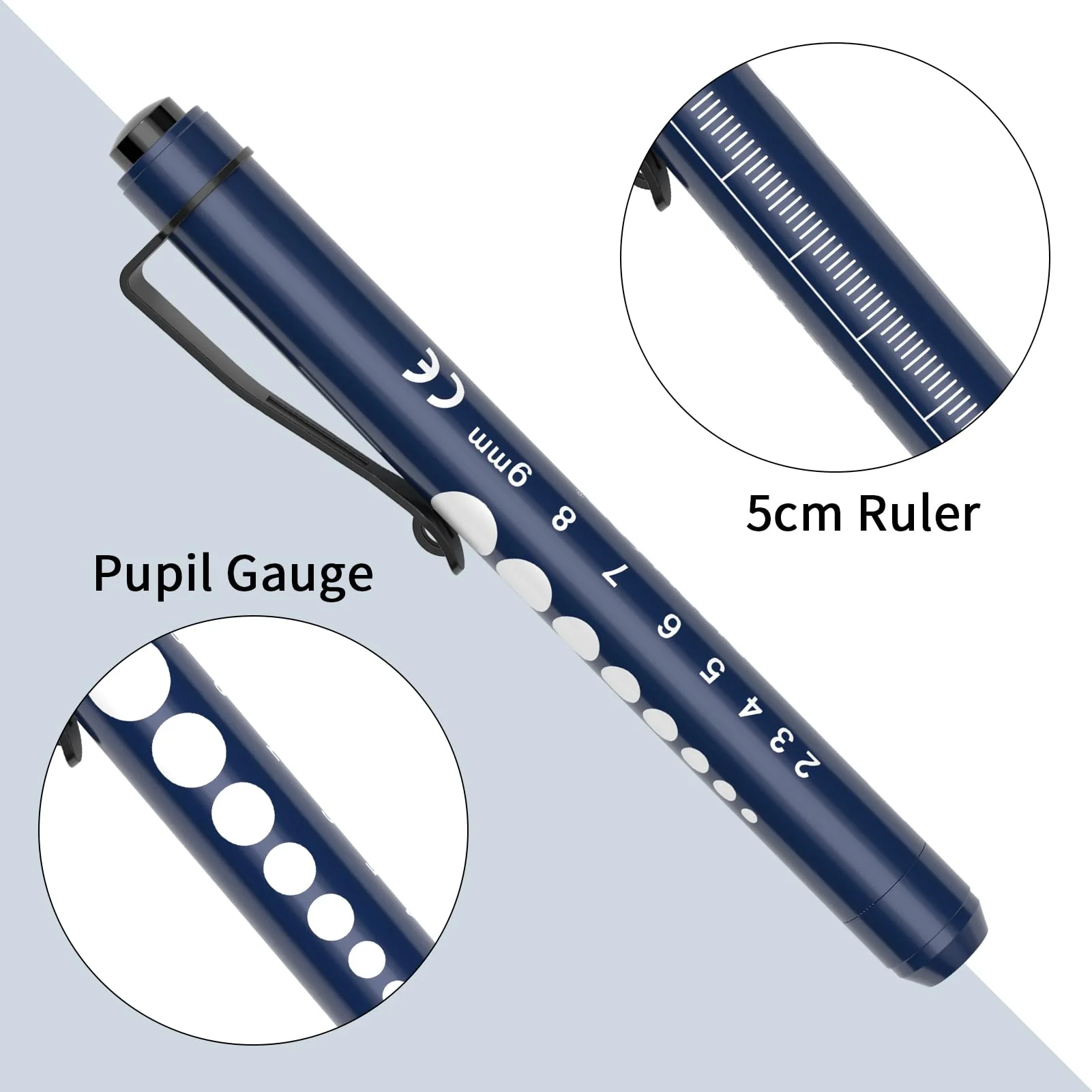 Diagnostic Light Pupil Light, RISEMART Pack of 2 Reusable LED Pen Lamp with Pocket Clip as Nurses Doctors Students Pen Light (Dark Blue and Black) Dark blue and black - Image 2