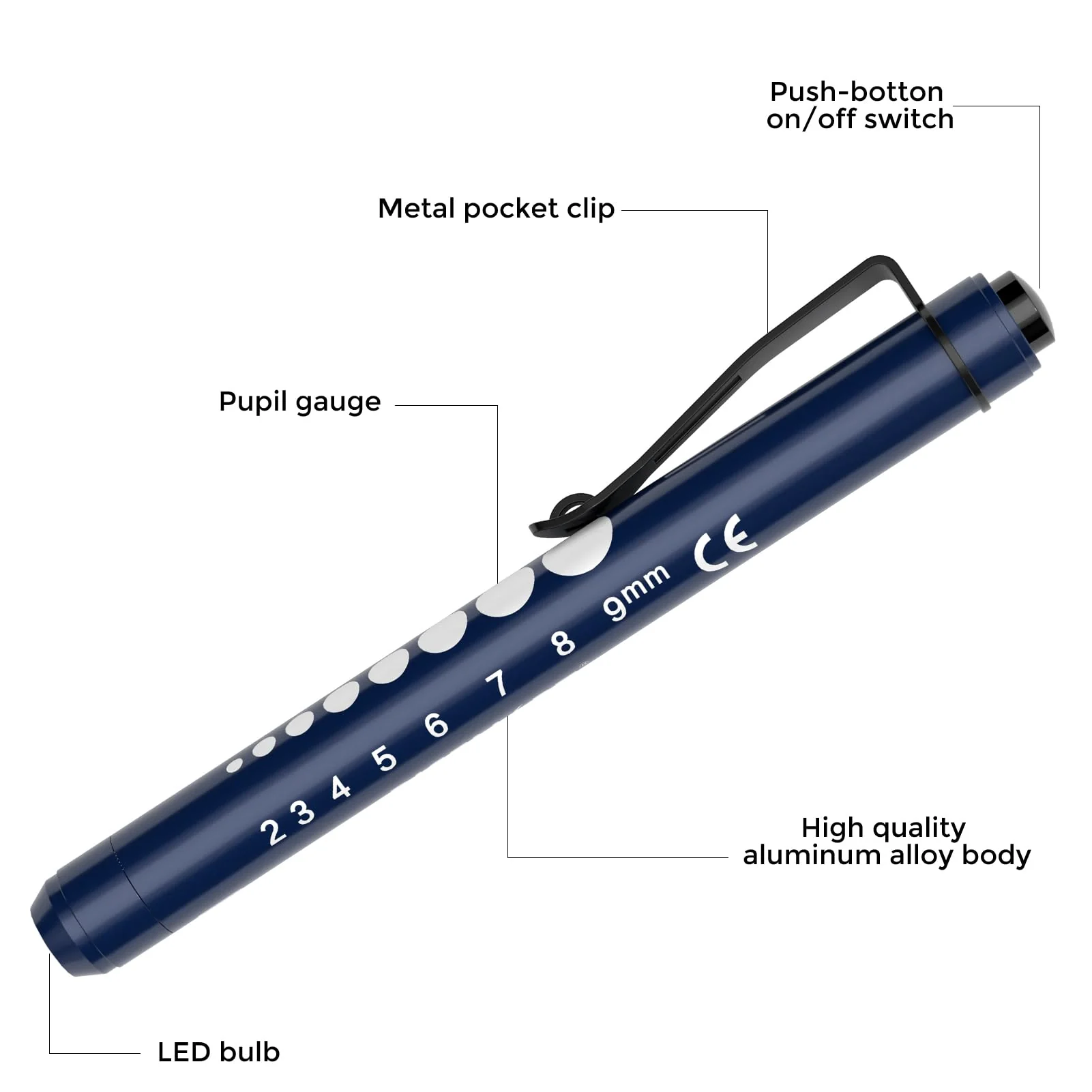 Diagnostic Light Pupil Light, RISEMART Pack of 2 Reusable LED Pen Lamp with Pocket Clip as Nurses Doctors Students Pen Light (Dark Blue and Black) Dark blue and black - Image 6