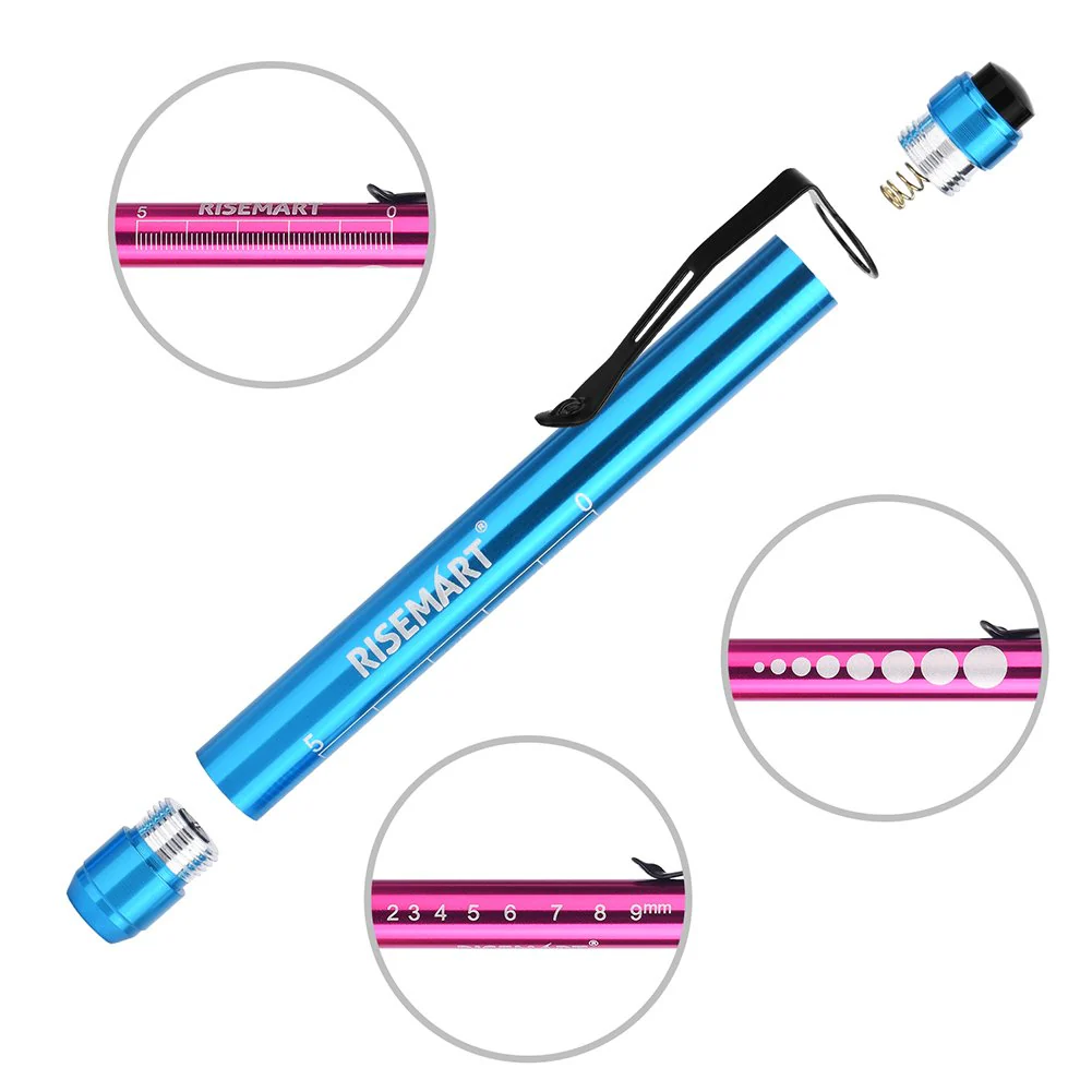 Diagnostic Light Pupil Light, RISEMART Pack of 2 Reusable LED Pen Lamp with Pocket Clip as Nurses Doctors Students Pen Light with 4 Batteries (Red and Blue) Red and Blue - Image 3