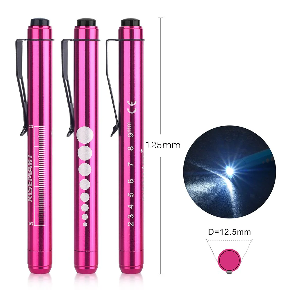 Diagnostic Light Pupil Light, RISEMART Pack of 2 Reusable LED Pen Lamp with Pocket Clip as Nurses Doctors Students Pen Light with 4 Batteries (Red and Blue) Red and Blue - Image 6
