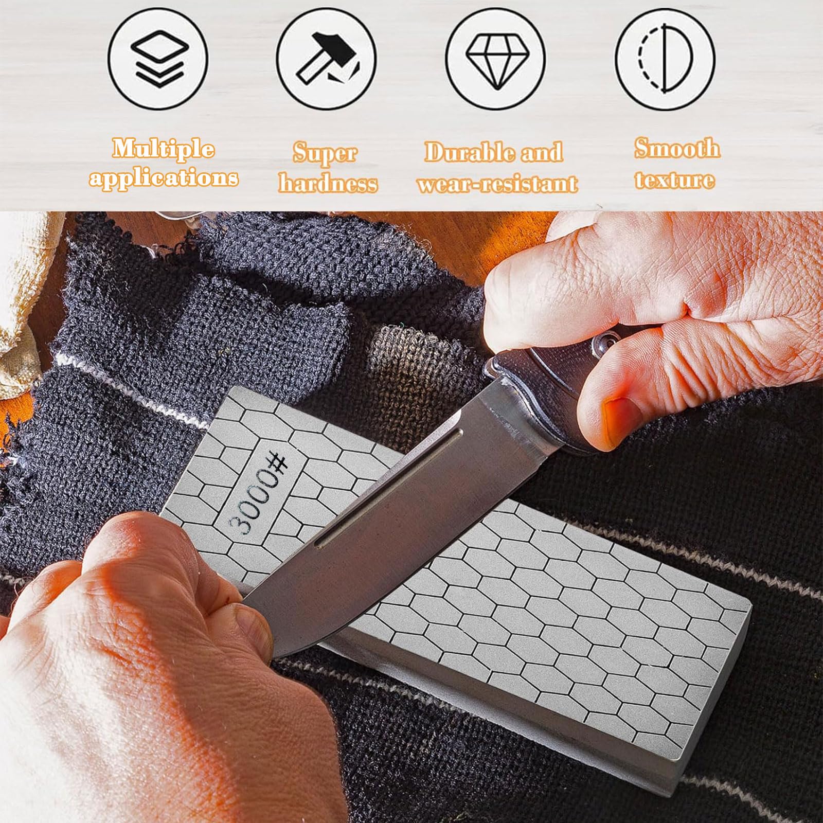 Diamond Whetstone, Whetstone, Sharpening Stones, Knife Sharpener, Knife Sharpener, 3000 Grit with Non-Slip Pad, Honeycomb Surface for Metal Blade Sharpening Polishing - Image 4