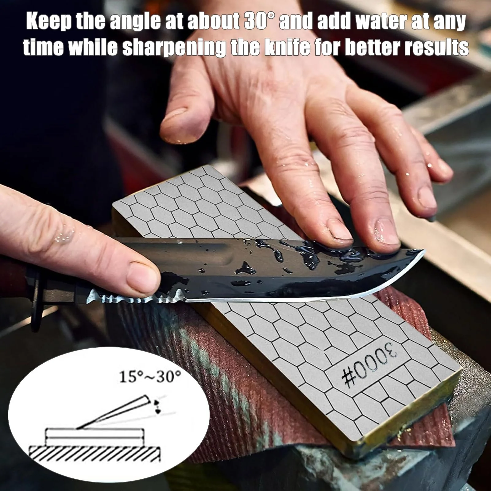 Diamond Whetstone, Whetstone, Sharpening Stones, Knife Sharpener, Knife Sharpener, 3000 Grit with Non-Slip Pad, Honeycomb Surface for Metal Blade Sharpening Polishing - Image 5