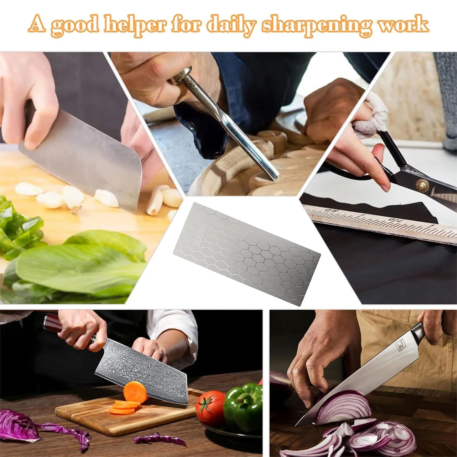 Diamond Whetstone, Whetstone, Sharpening Stones, Knife Sharpener, Knife Sharpener, 3000 Grit with Non-Slip Pad, Honeycomb Surface for Metal Blade Sharpening Polishing - Image 6