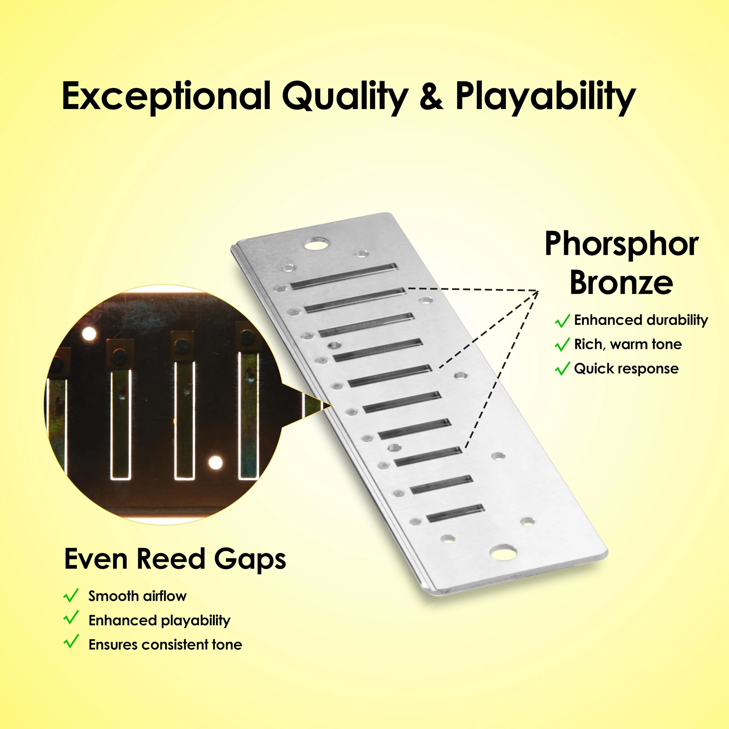 Diatonic Harmonica of A Key,Blues Mouth Organ 10 Holes 20 Tones, Reed of Phosphor Bronze, ABS Combo, Easy-Clean Cover,10 Holes Blues Harp for Adult, Beginner Diatonic Black A Key - Image 3