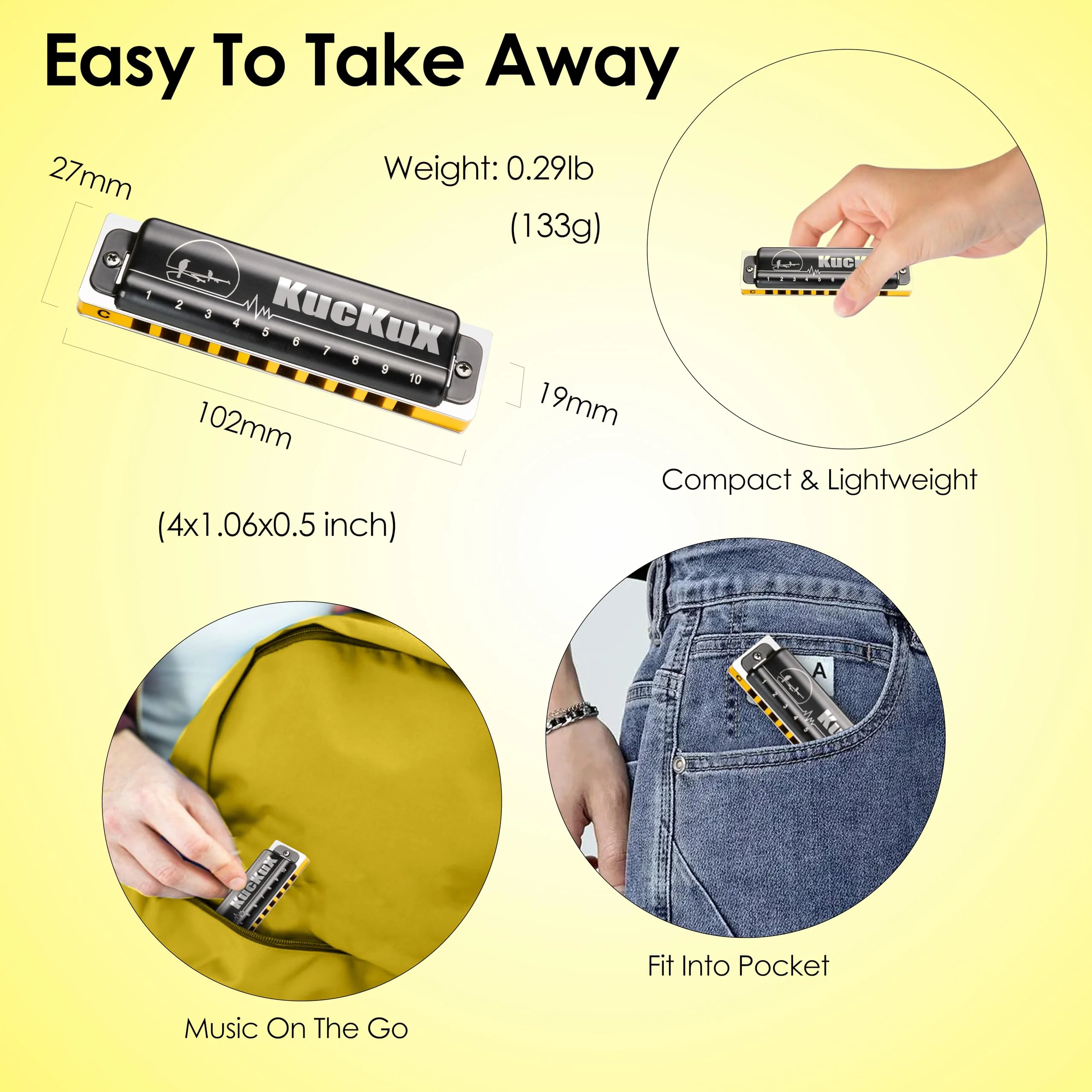 Diatonic Harmonica of A Key,Blues Mouth Organ 10 Holes 20 Tones, Reed of Phosphor Bronze, ABS Combo, Easy-Clean Cover,10 Holes Blues Harp for Adult, Beginner Diatonic Black A Key - Image 4