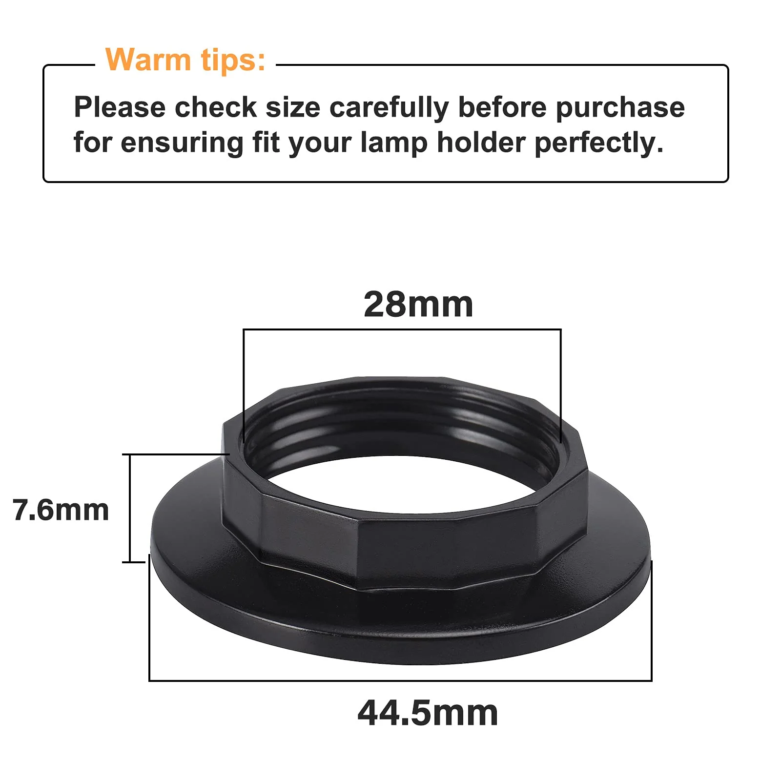 DiCUNO E14 Screw Ring for Lamp Holder, Heat Resistant Thread Ring for Lampshade or Glass Shade, 28 mm, Black Plastic Lamp Holder, Set of 4 28 mm black - Image 6