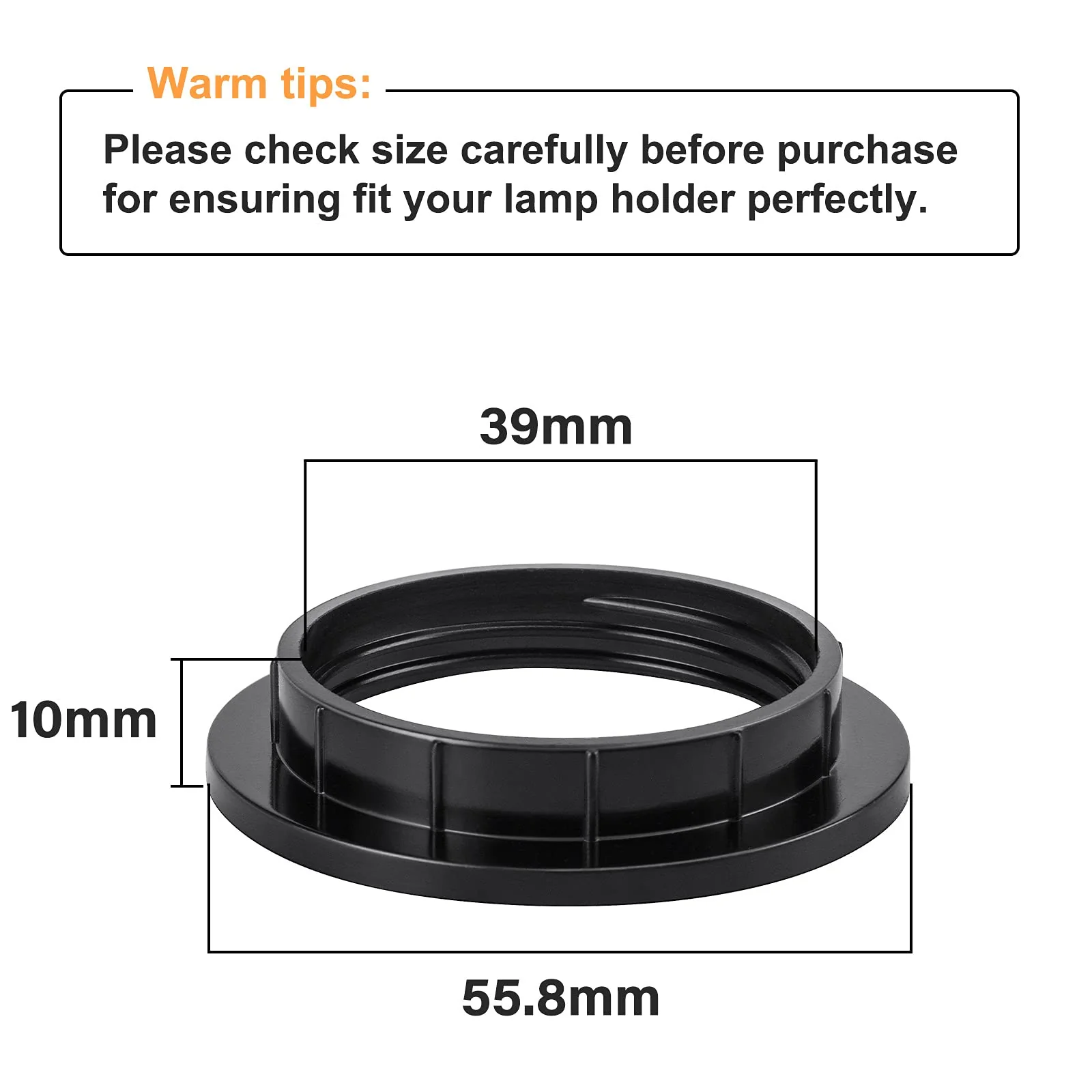 DiCUNO E27 Screw Ring for Lamp Holder, Heat Resistant Thread Ring for Lampshade or Glass Shade, 39 mm, Black Plastic Lamp Holder, Set of 4 - Image 3