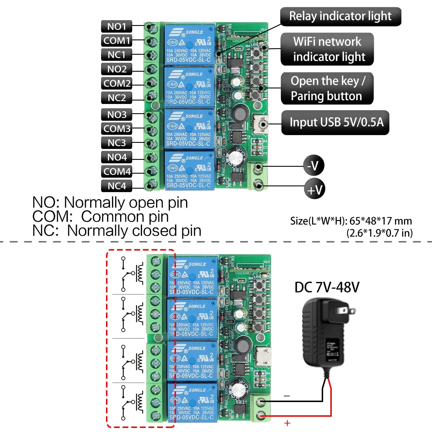 DieseRC 4 Channels WiFi Smart Switch with Bluetooth Transmitter, DC 5V 12V 24V 36V Passive Output Relay Module Ewelink APP WiFi Control Compatible with Alexa/Google Home, Inching/Self-Locking Switch TEW-4CHx1 - Image 7