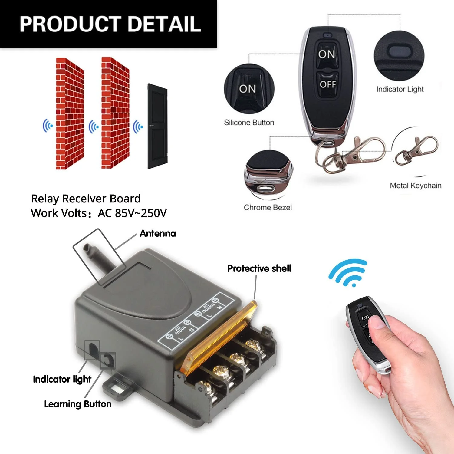 DieseRC 433Mhz Wireless Remote Control Switch AC 110V 120V 240V 220V 30A Relay Receiver with 2 Transmitters for Light Water Pump Household Appliances Farm Irrigation and Electrical Equipment - Image 4