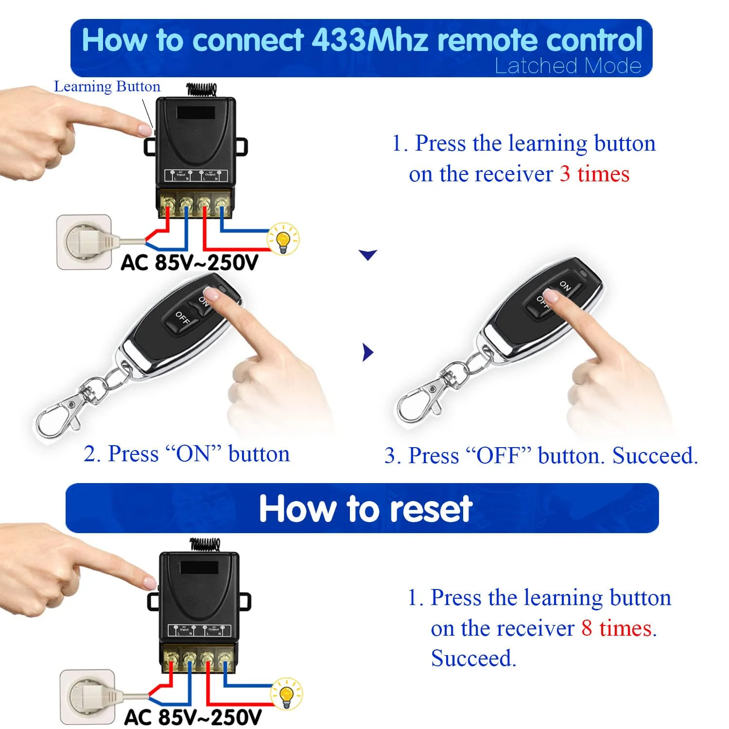 DieseRC 433Mhz Wireless Remote Control Switch AC 110V 120V 240V 220V 30A Relay Receiver with 2 Transmitters for Light Water Pump Household Appliances Farm Irrigation and Electrical Equipment - Image 7