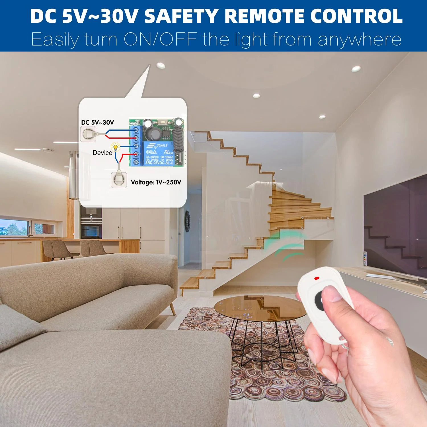 DieseRC 5 V - 30 V Radio Remote Switch 1 Channel Radio Control Relay Receiver 12 V 24 V with Transmitter Key Ring Potential-Free Contact Relay Control (1 Receiver and 2 Transmitters) 1 receiver and 2 transmitters - Image 3