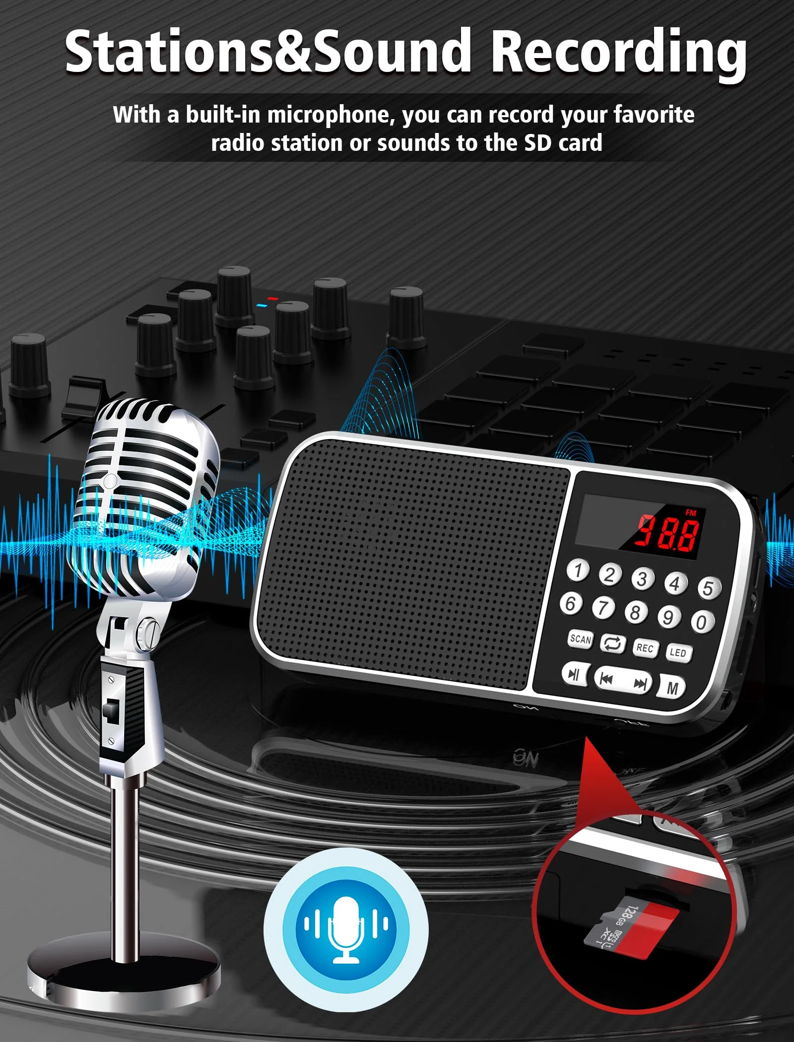 Digital AM FM Radio with Bluetooth 5.3,Small Transistor Radio with Best Reception,2000mAh Rechargeable Battery Operated Radio with 5W Speaker,TF Card USB MP3 Playback,3.5mm Earphone Jack,Flashlight Black - Image 7