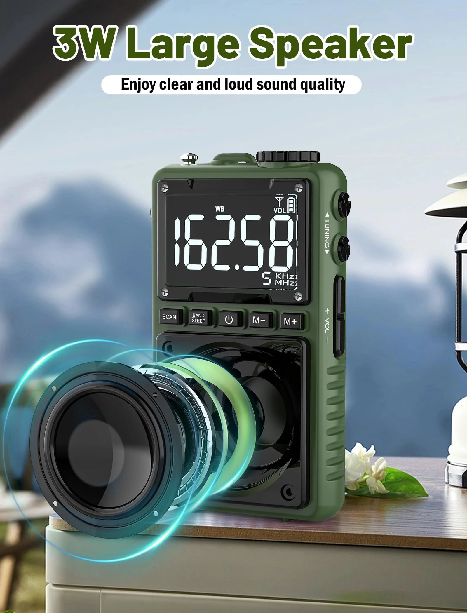 Digital AM FM Weather Band Radio with Flashlight,850mAh Rechargeable Portable Pocket Radio with Best Reception,LCD Screen, Back Clip,Stereo Earphone Jack, SOS Alarm,Sleep Timer for Jogging,Walking Green - Image 4